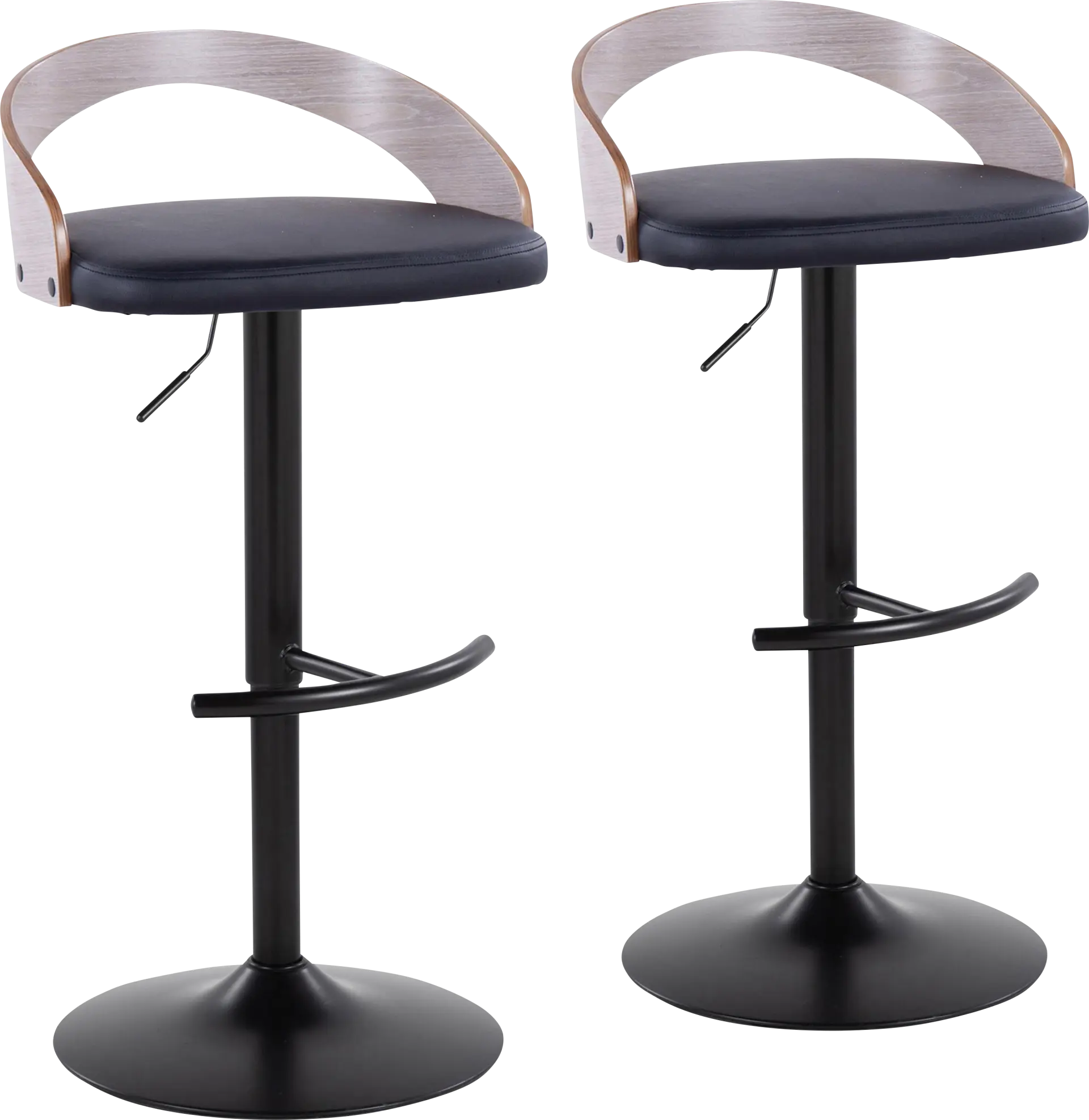 Zykan XVI Black Adjustable Barstool, Set of 2