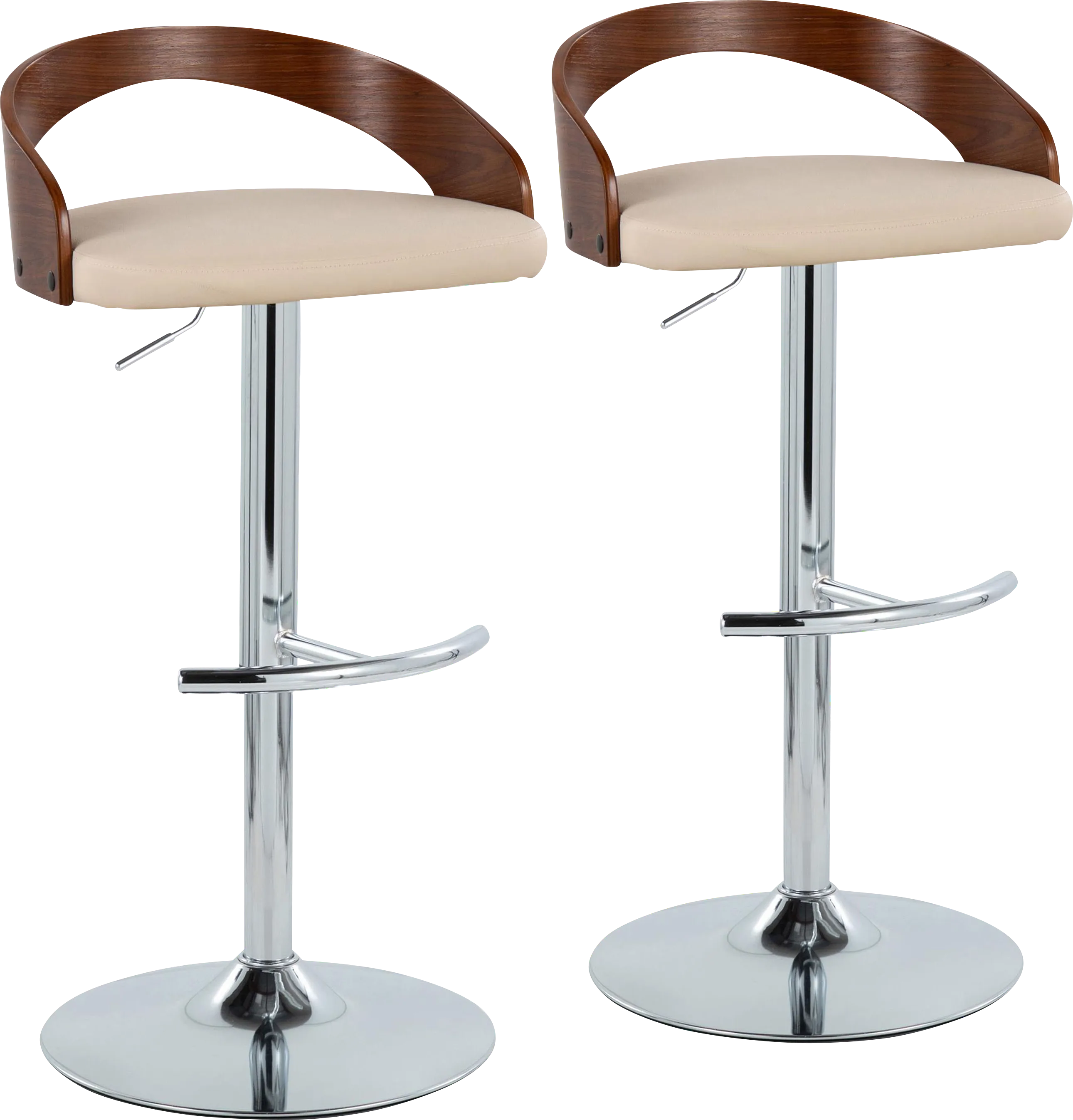 レトロスタイル クロームバースツール クリーム色 Zykan XXV Chrome Metal Cream Beige Polyurethane Fabric Adjustable