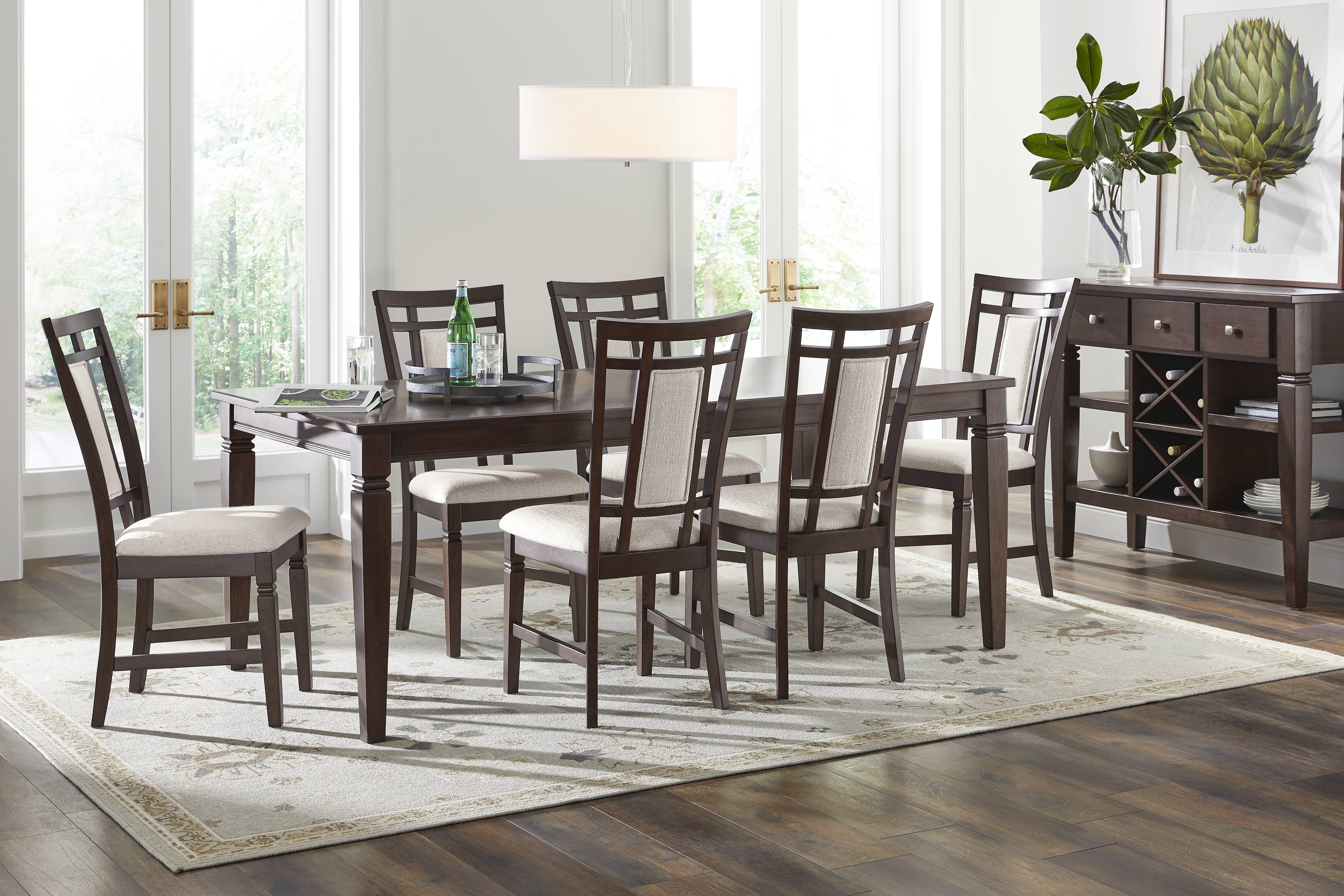 Winslow Brown Cherry Finish 5 Pc Rectangle Dining Room with Upholstered Chairs - Thumbnail - Image 1