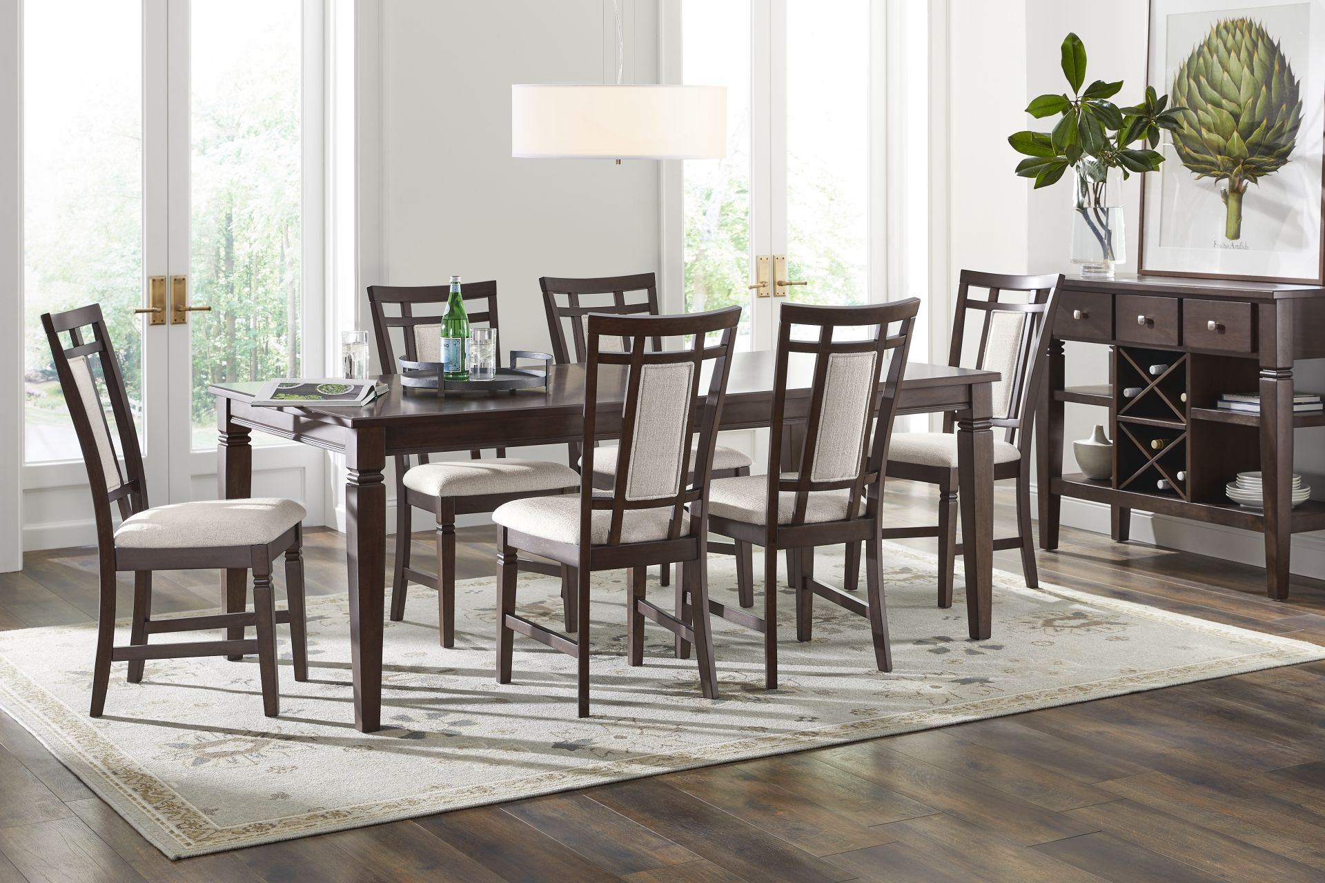Winslow Brown Cherry Finish 5 Pc Rectangle Dining Room with Upholstered Chairs - Image 1