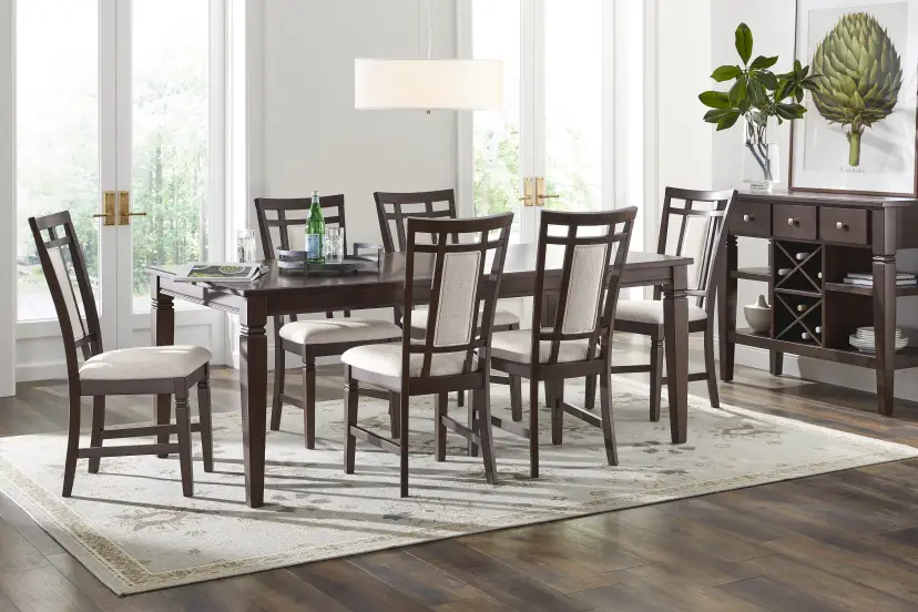 Winslow Brown Cherry Finish 5 Pc Rectangle Dining Room with Upholstered Chairs