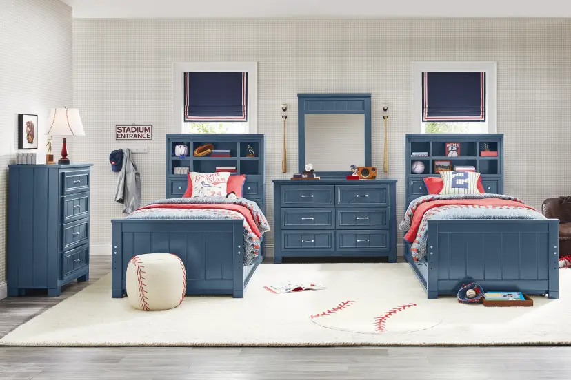 Kids Cottage Colors Navy Twin Bookcase Bedroom