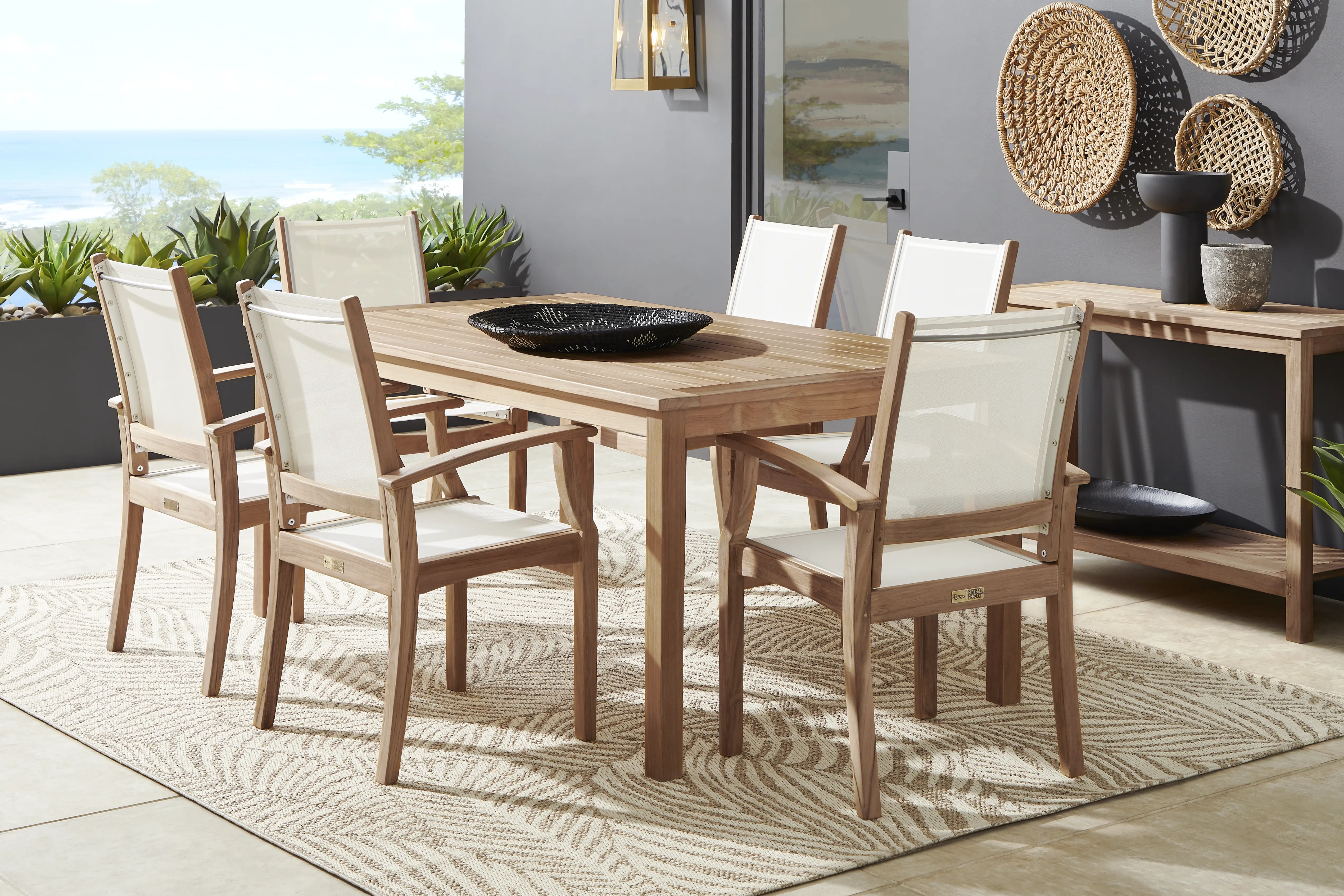 Pleasant Bay Teak 7 Pc Rectangle Outdoor Dining Set - Thumbnail - Image 1