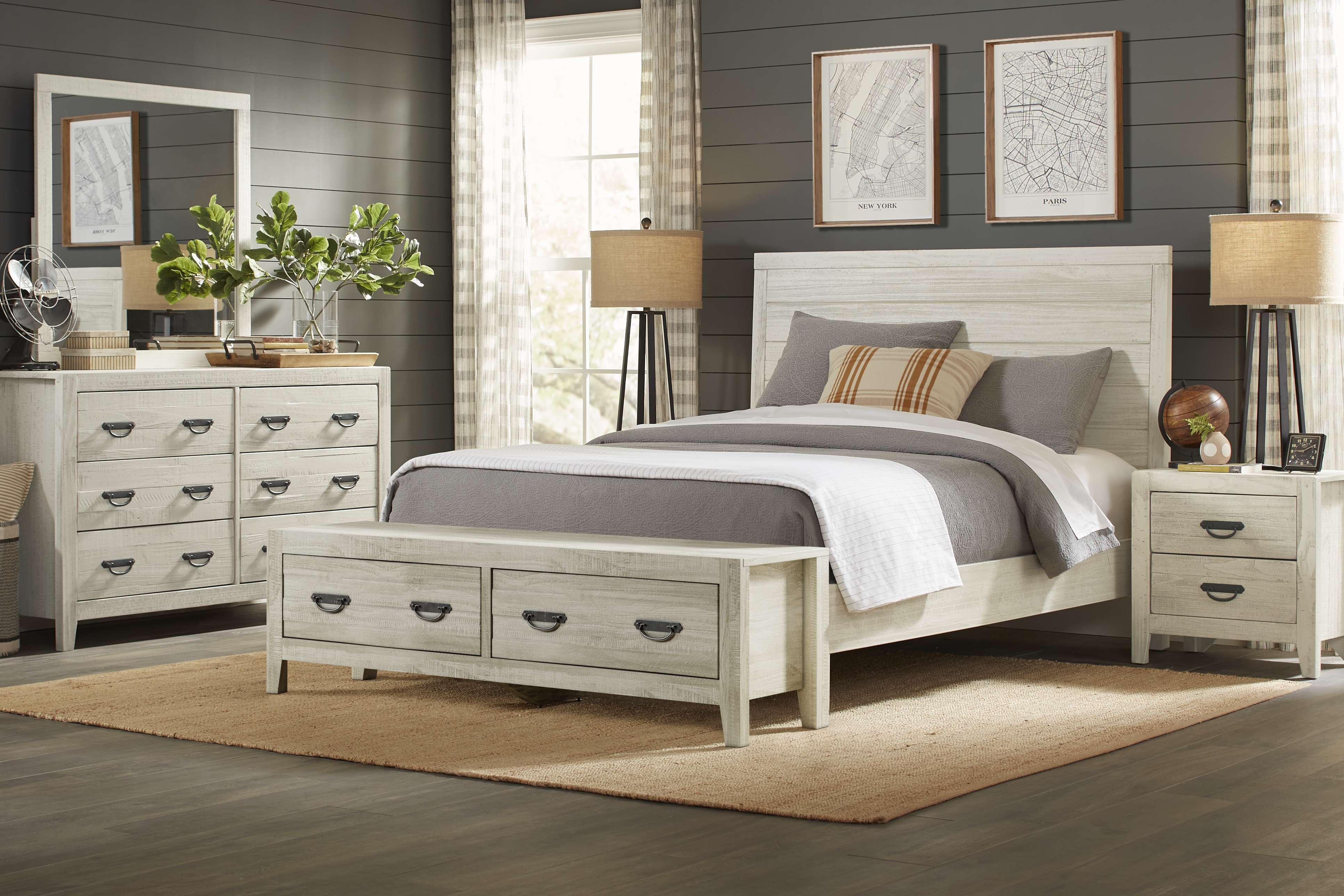 Palm Grove White 7 Pc King Storage Bedroom - Thumbnail - Image 1