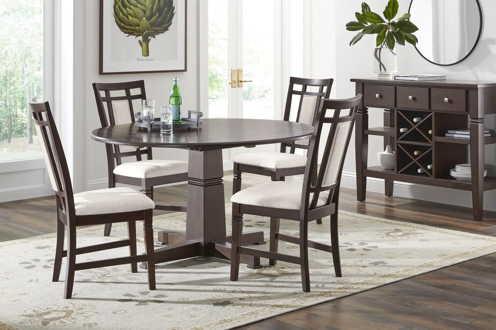 Winslow Brown Cherry Finish 5 Pc Round Dining Room with Upholstered Chairs