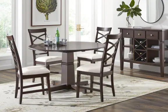 Winslow Brown Cherry Finish 5 Pc Round Dining Room with X-Back Chairs