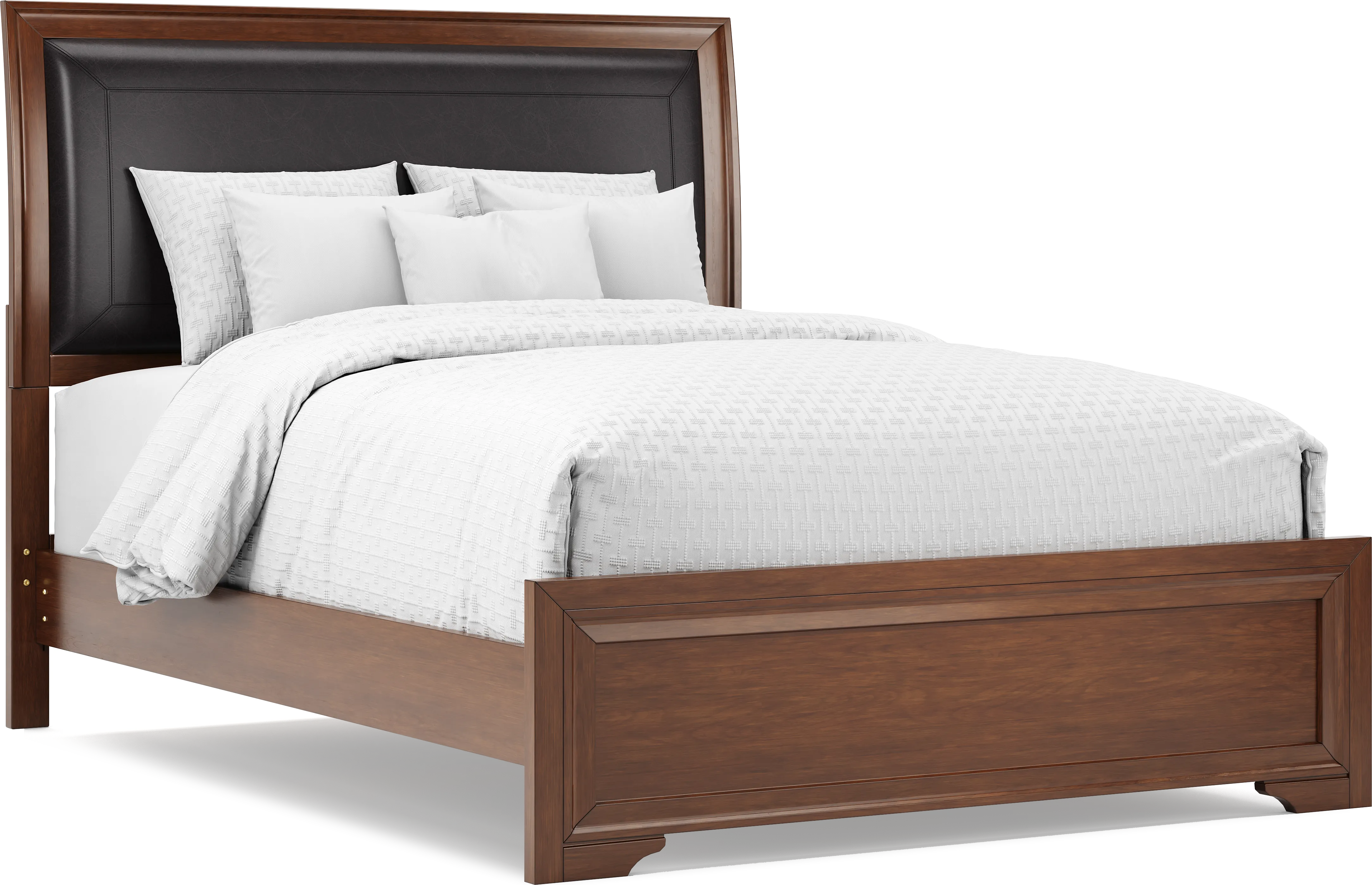 Belcourt Brown Cherry Finish 3 Pc Queen Upholstered Sleigh Bed - Thumbnail - Image 1