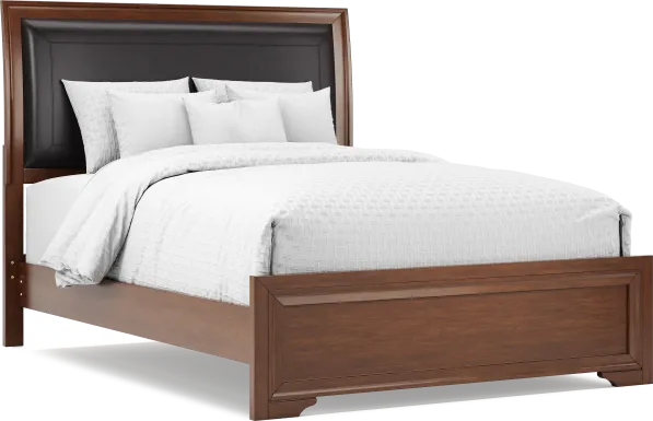 Belcourt Brown Cherry Finish 3 Pc Queen Upholstered Sleigh Bed