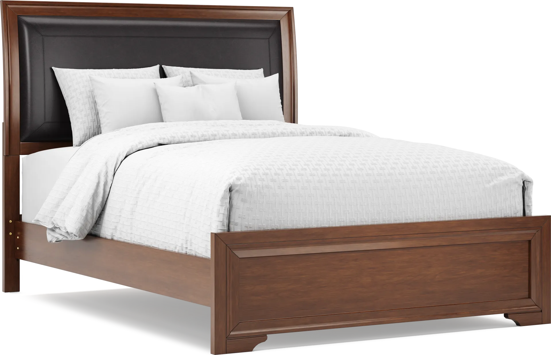 Belcourt Brown Cherry Finish 3 Pc Queen Upholstered Sleigh Bed - Image 1