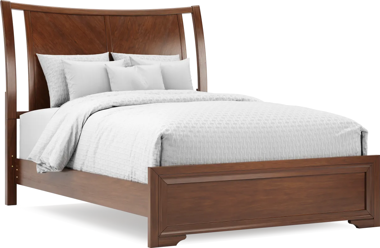 Belcourt Brown Cherry Finish 3 Pc Queen Curved Sleigh Panel Bed
