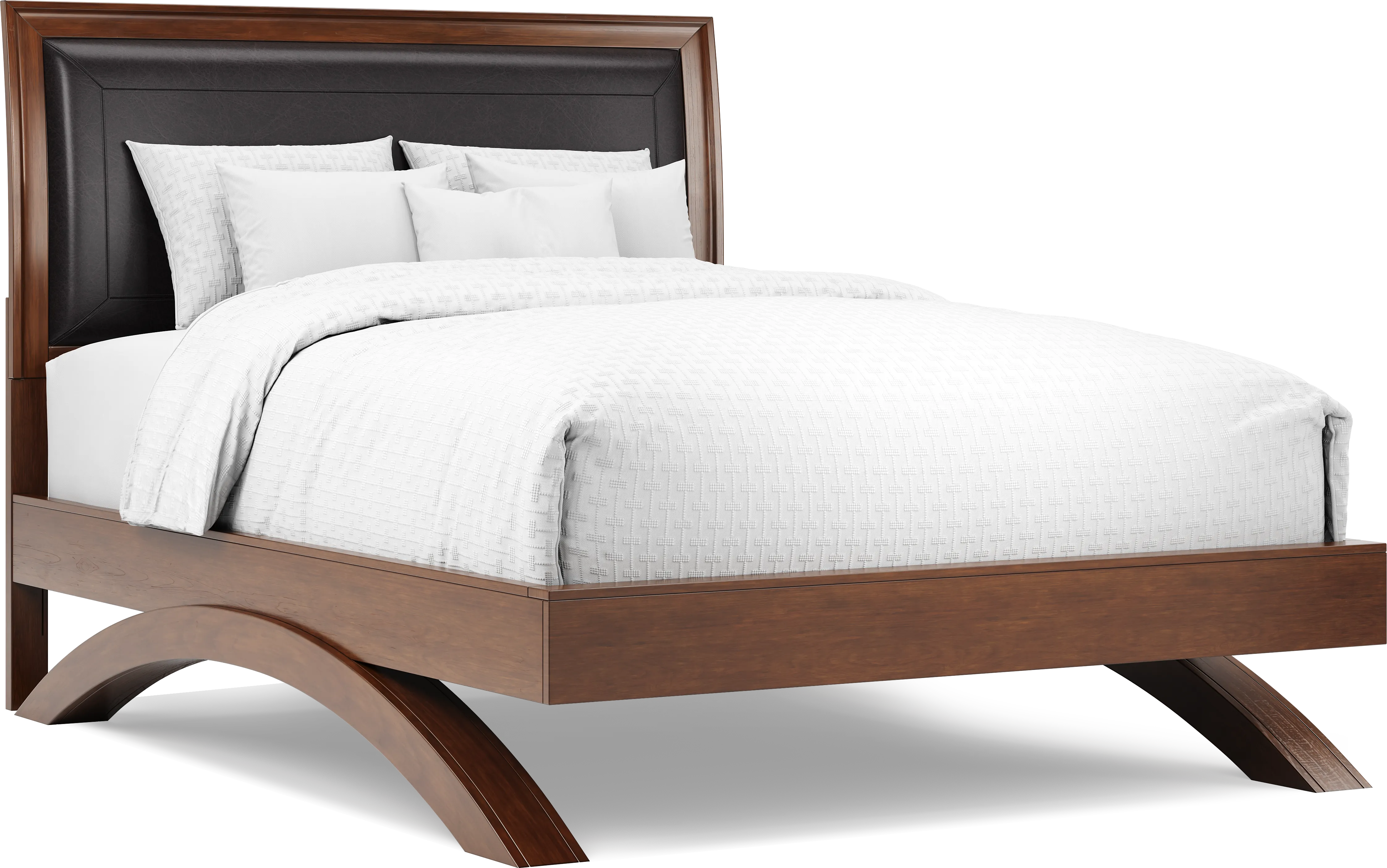 Belcourt Brown Cherry Finish 3 Pc Queen Upholstered Sleigh Arch Bed - Thumbnail - Image 1