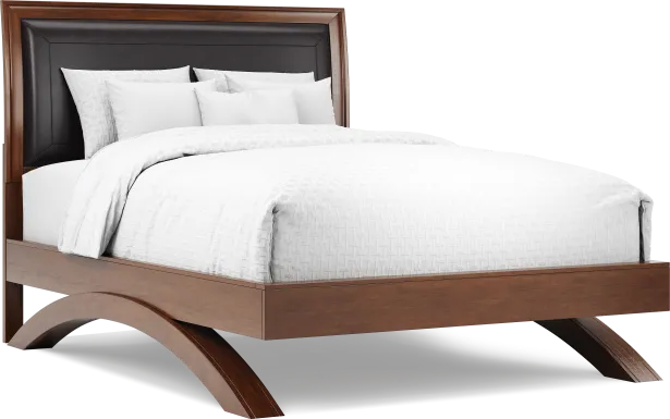 Belcourt Brown Cherry Finish 3 Pc Queen Upholstered Sleigh Arch Bed
