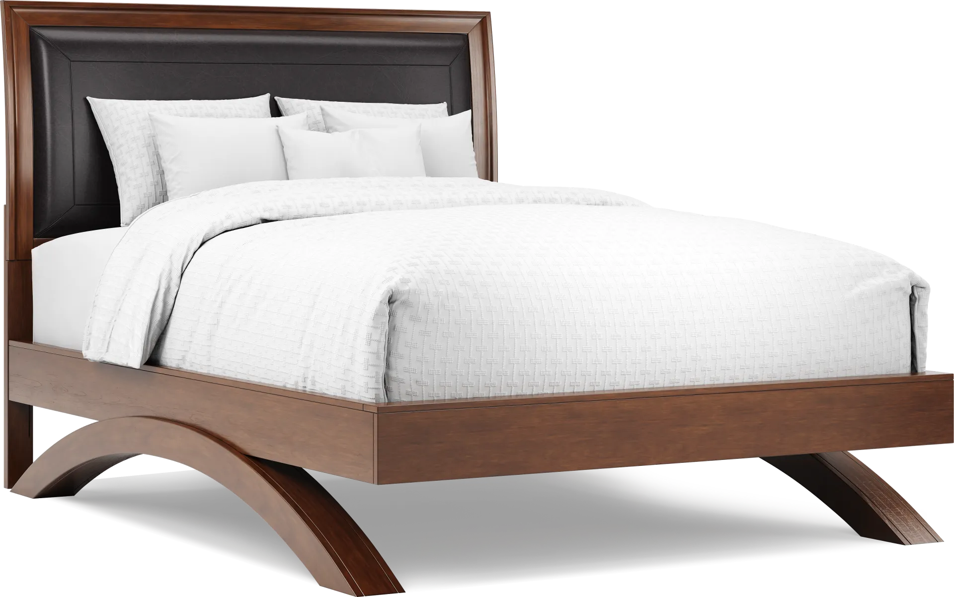 Belcourt Brown Cherry Finish 3 Pc Queen Upholstered Sleigh Arch Bed - Image 2
