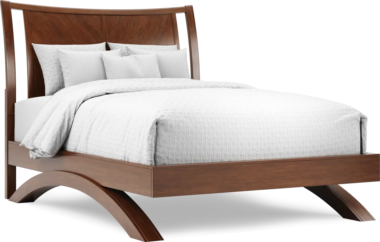 Belcourt Brown Cherry Finish 3 Pc Queen Curved Sleigh Arch Bed