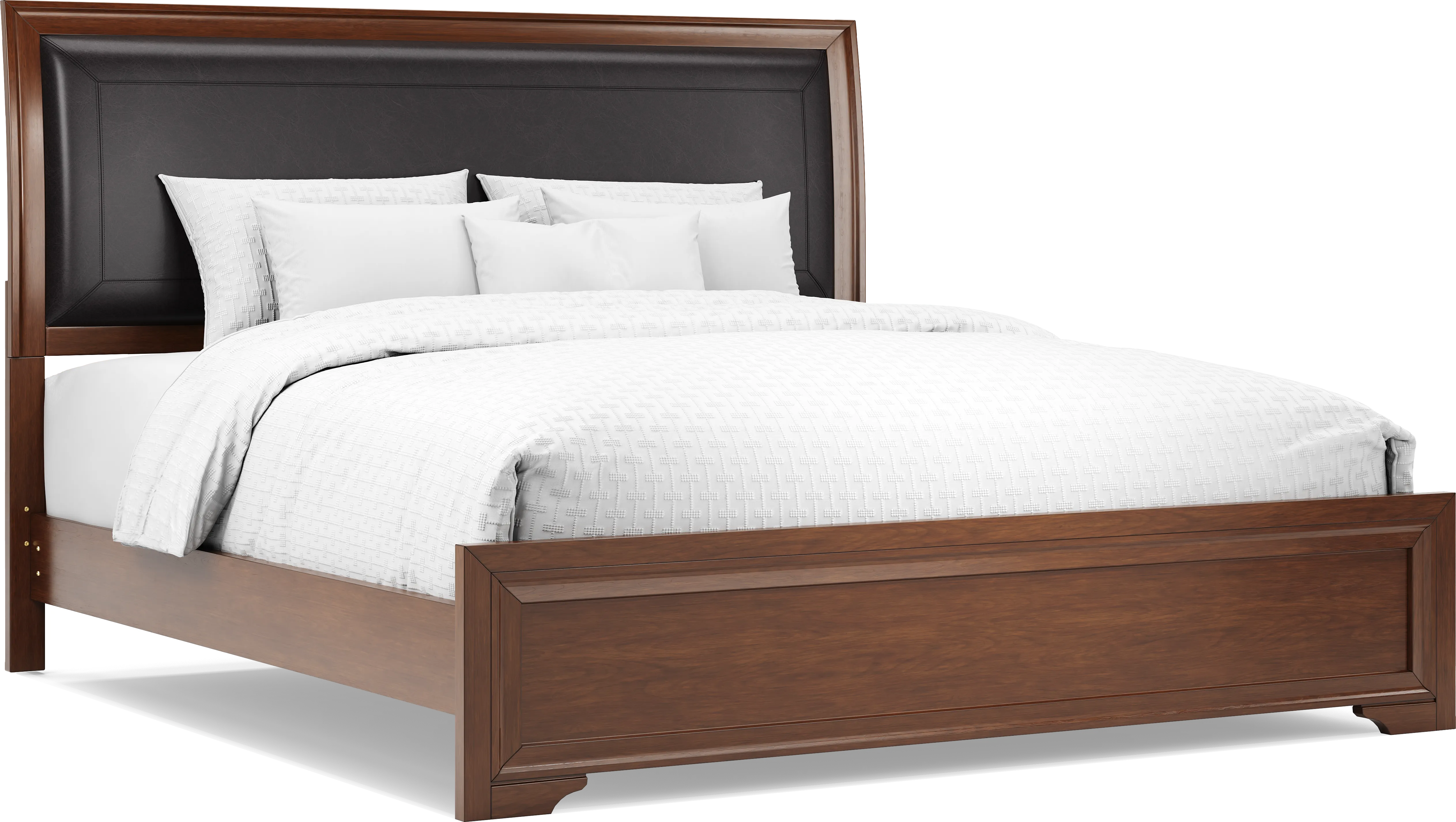 Belcourt Brown Cherry Finish 3 Pc King Upholstered Sleigh Bed - Thumbnail - Image 1