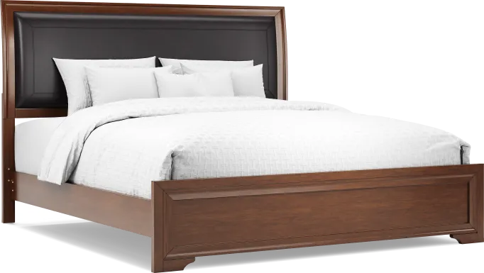 Belcourt Brown Cherry Finish 3 Pc King Upholstered Sleigh Bed