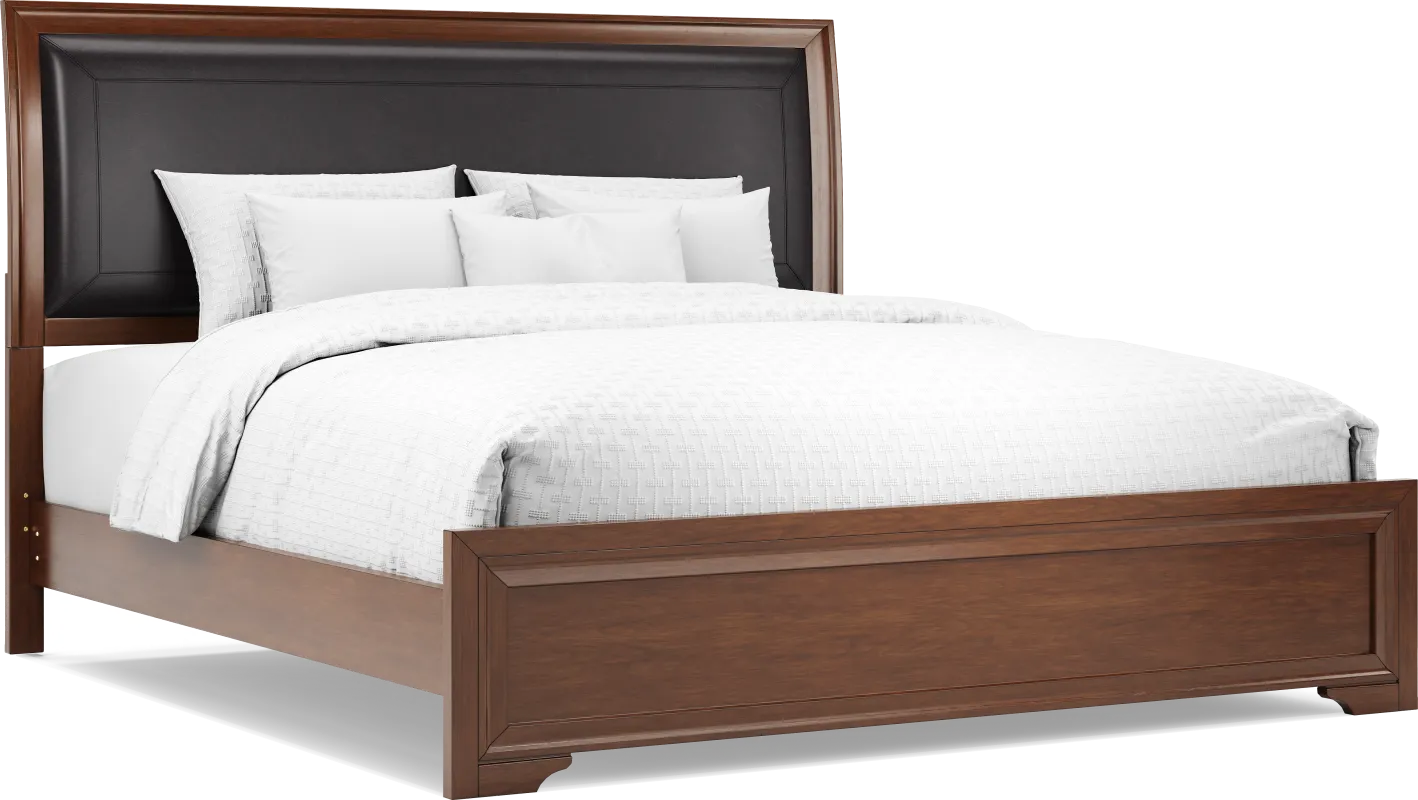 Belcourt Brown Cherry Finish 3 Pc King Upholstered Sleigh Bed
