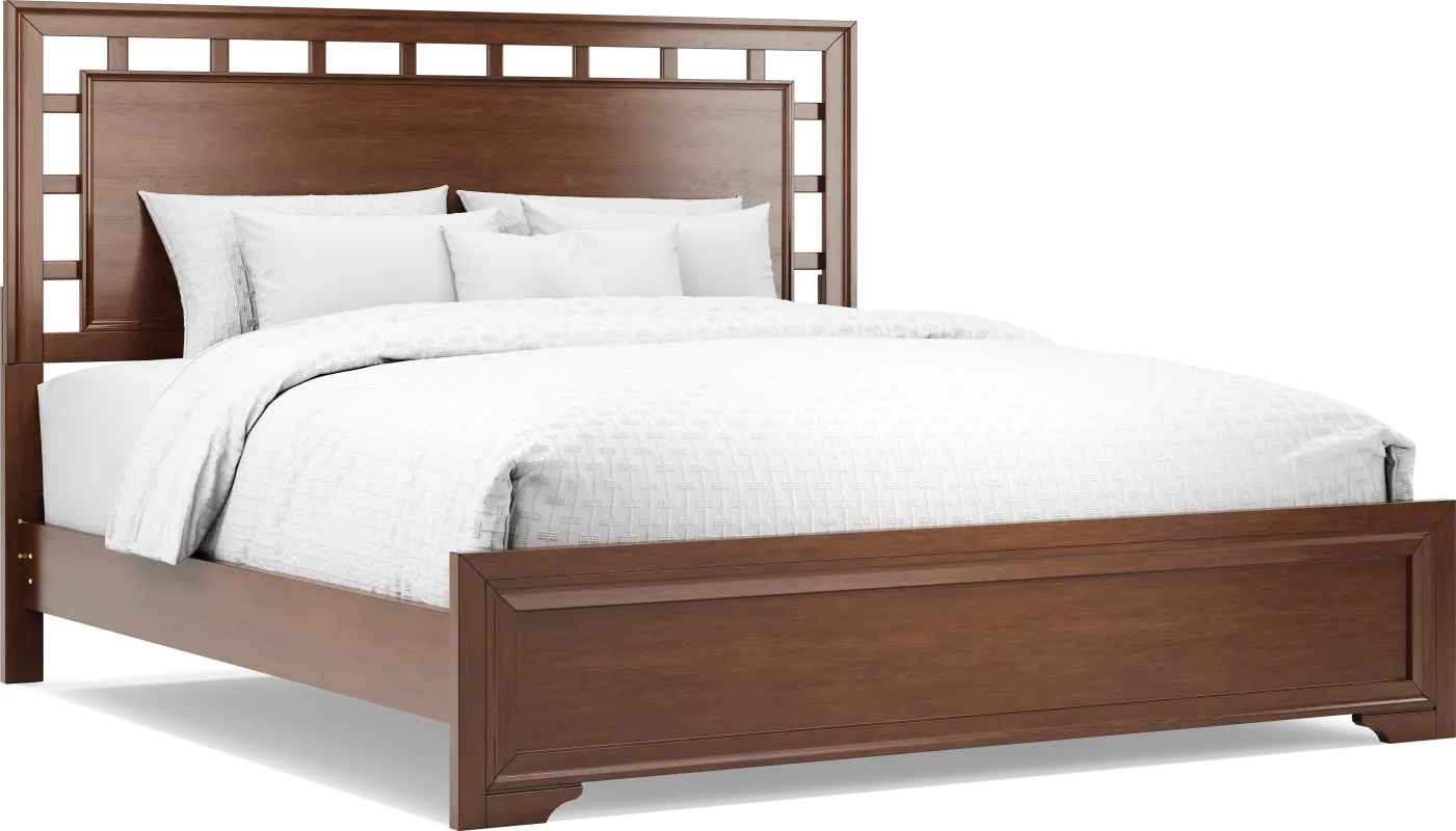 Belcourt Brown Cherry Finish 3 Pc King Lattice Bed