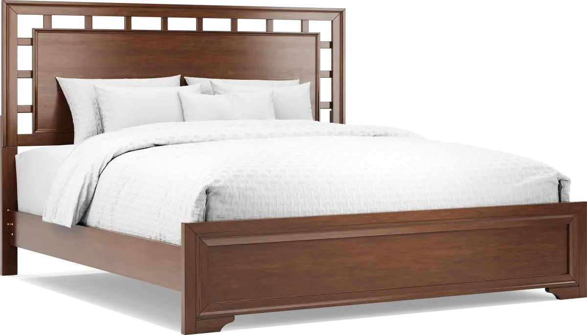 Belcourt 5 Pc Cherry Dark Wood King Bedroom Set With 3 Pc King Lattice ...