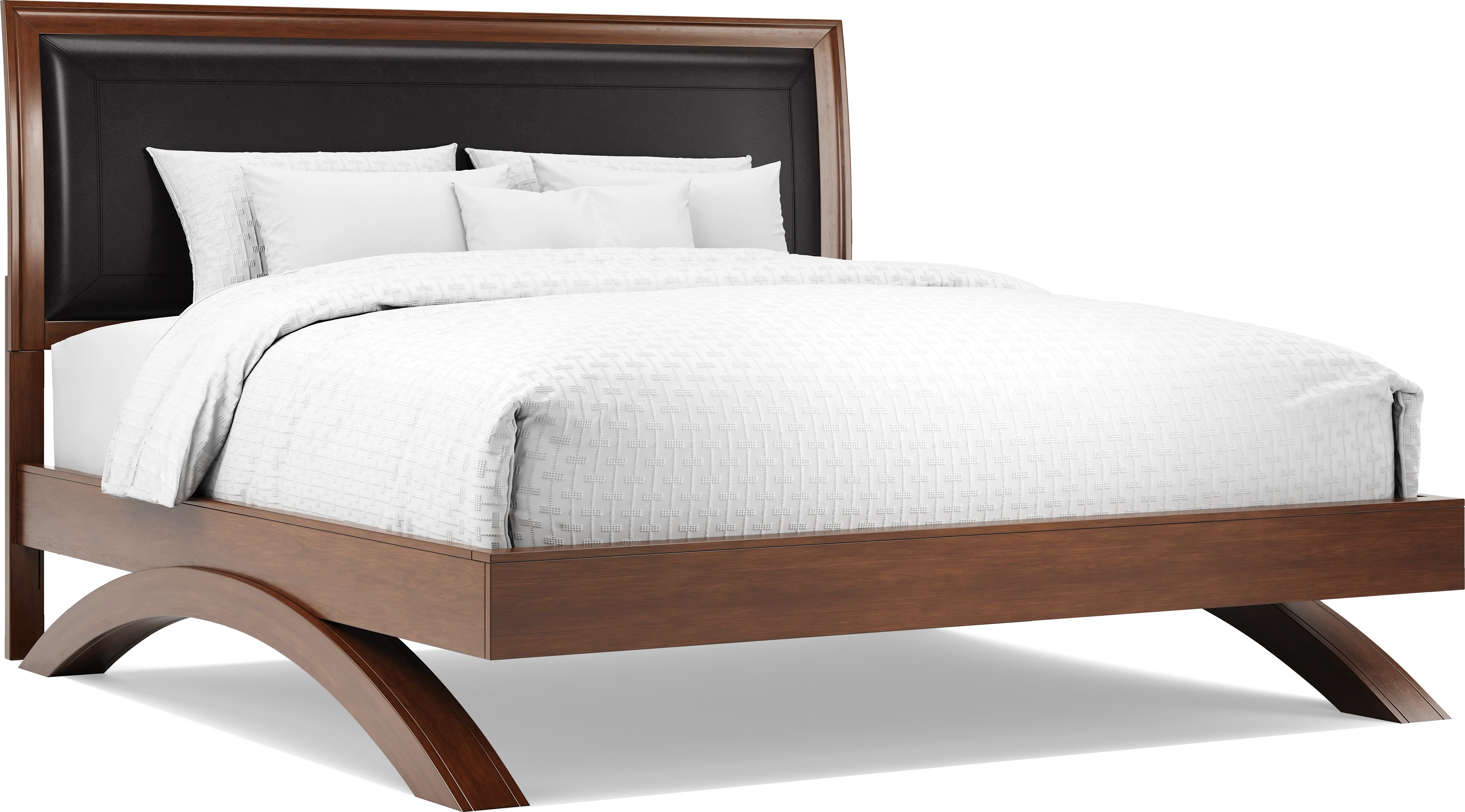 Belcourt Brown Cherry Finish 3 Pc King Upholstered Sleigh Arch Bed - Thumbnail - Image 1