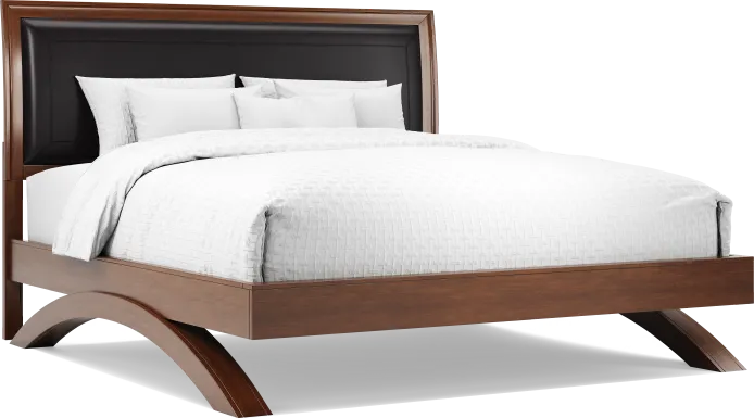 Belcourt Brown Cherry Finish 3 Pc King Upholstered Sleigh Arch Bed