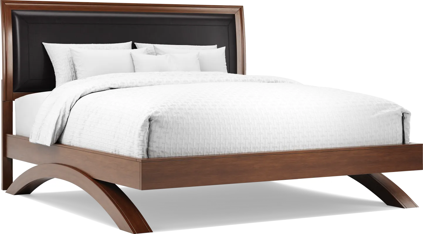 Belcourt Brown Cherry Finish 3 Pc King Upholstered Sleigh Arch Bed