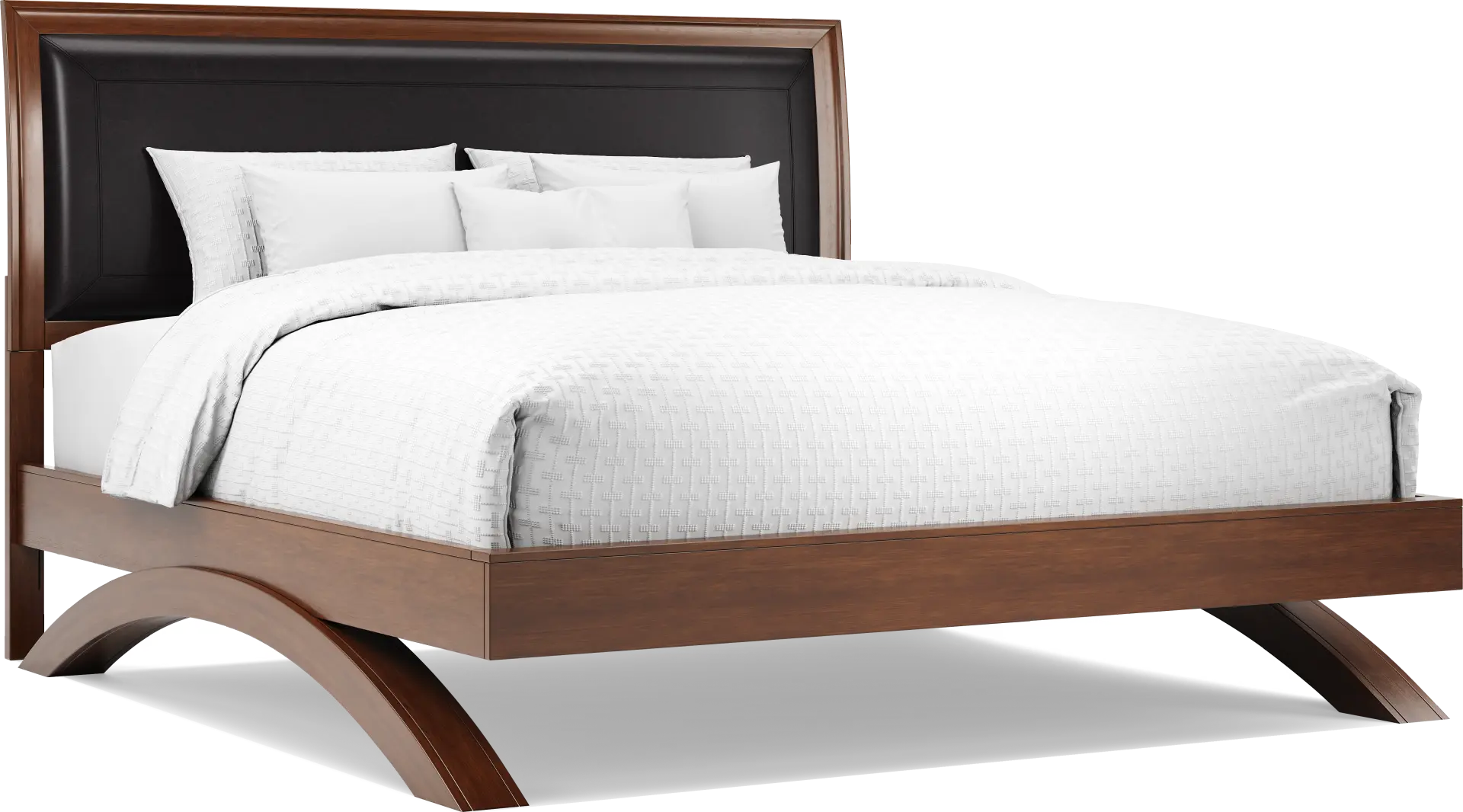 Belcourt Brown Cherry Finish 3 Pc King Upholstered Sleigh Arch Bed