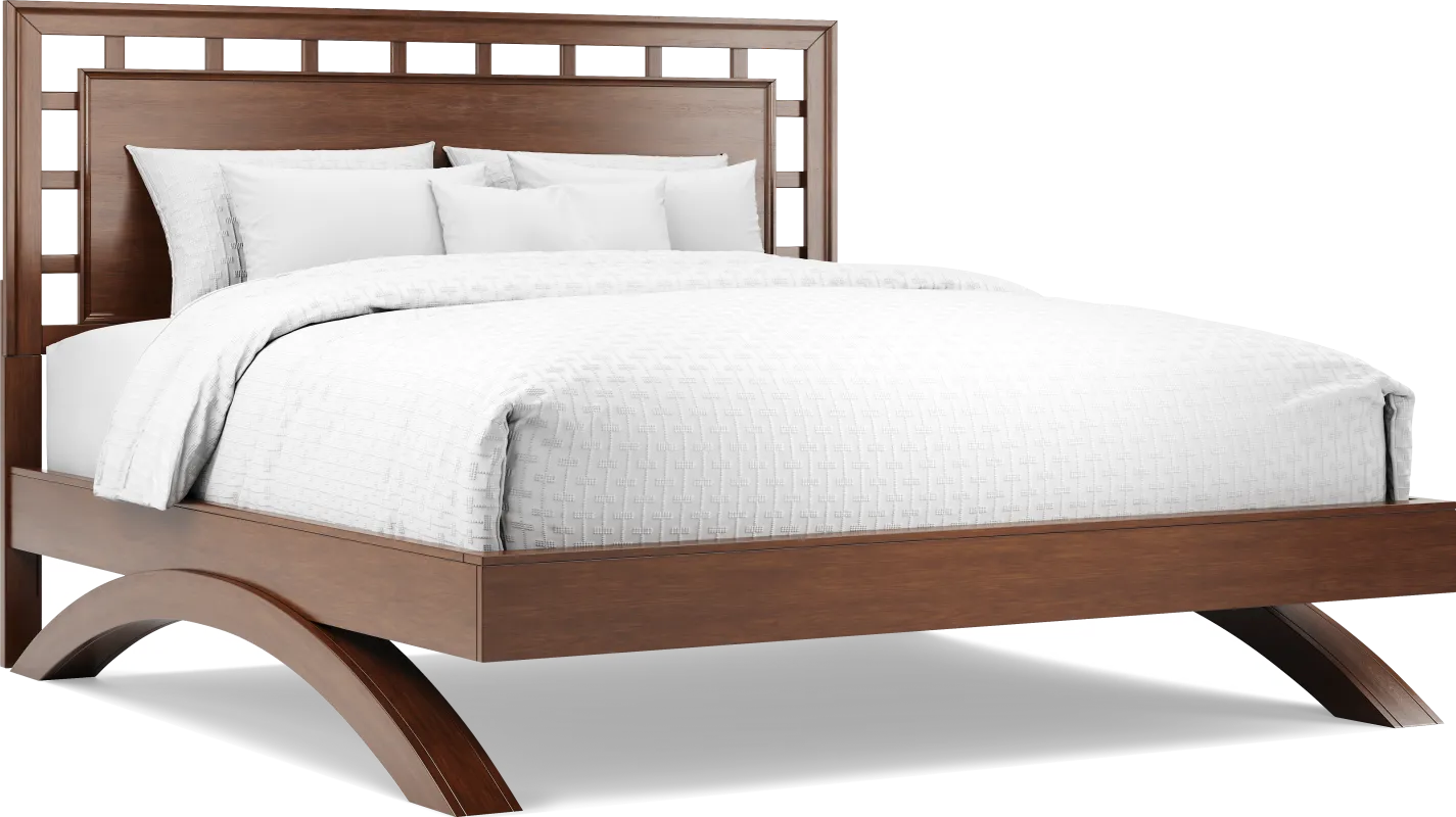 Belcourt Brown Cherry Finish 3 Pc King Lattice Arch Bed