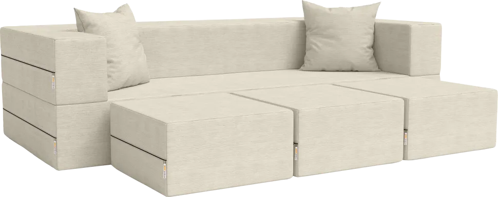Kids Alfy Ivory Sofa & Ottomans, Set of 4