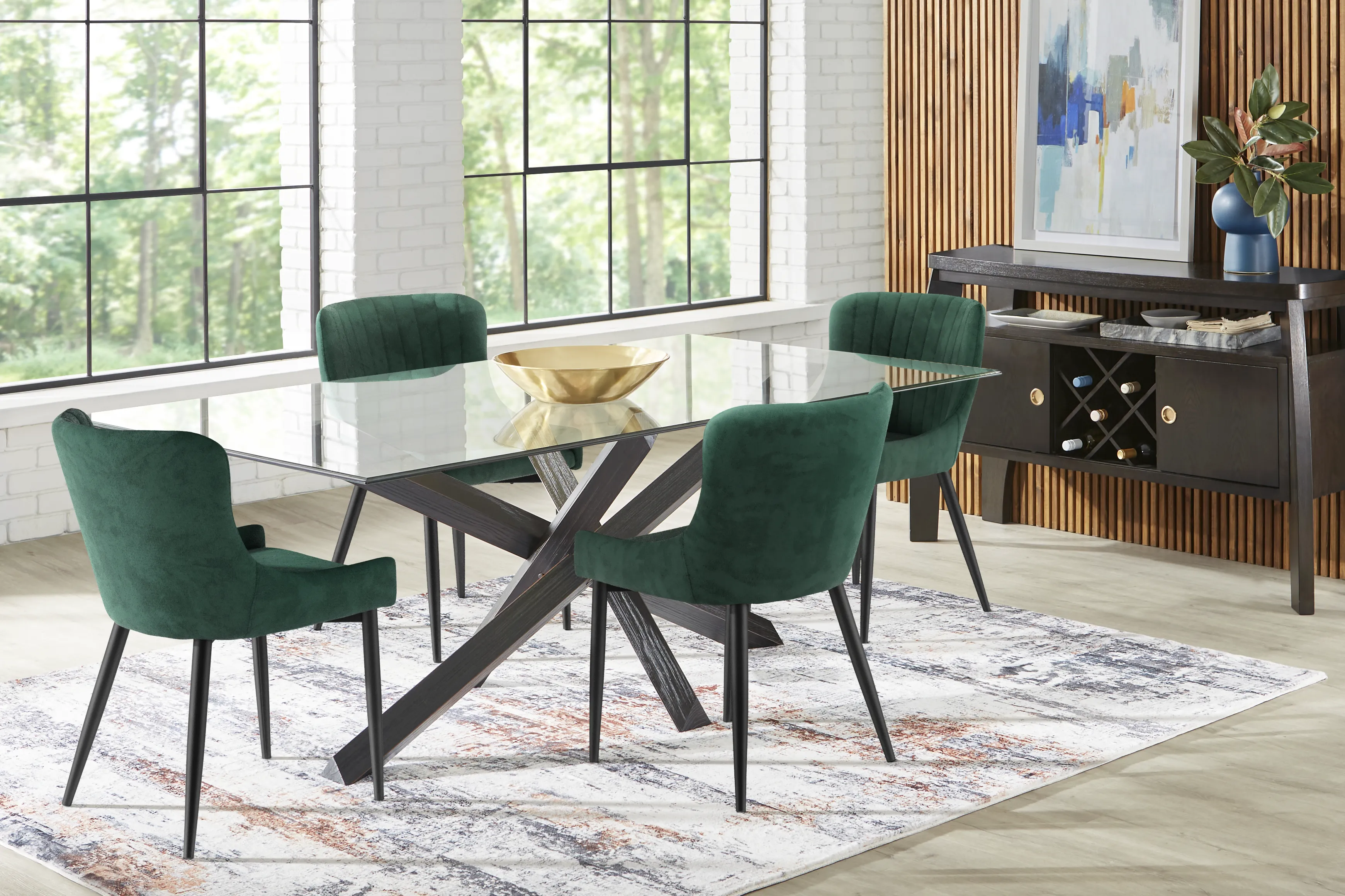 Axia Black 5 Pc Dining Room with Emerald Chairs - Thumbnail - Image 1