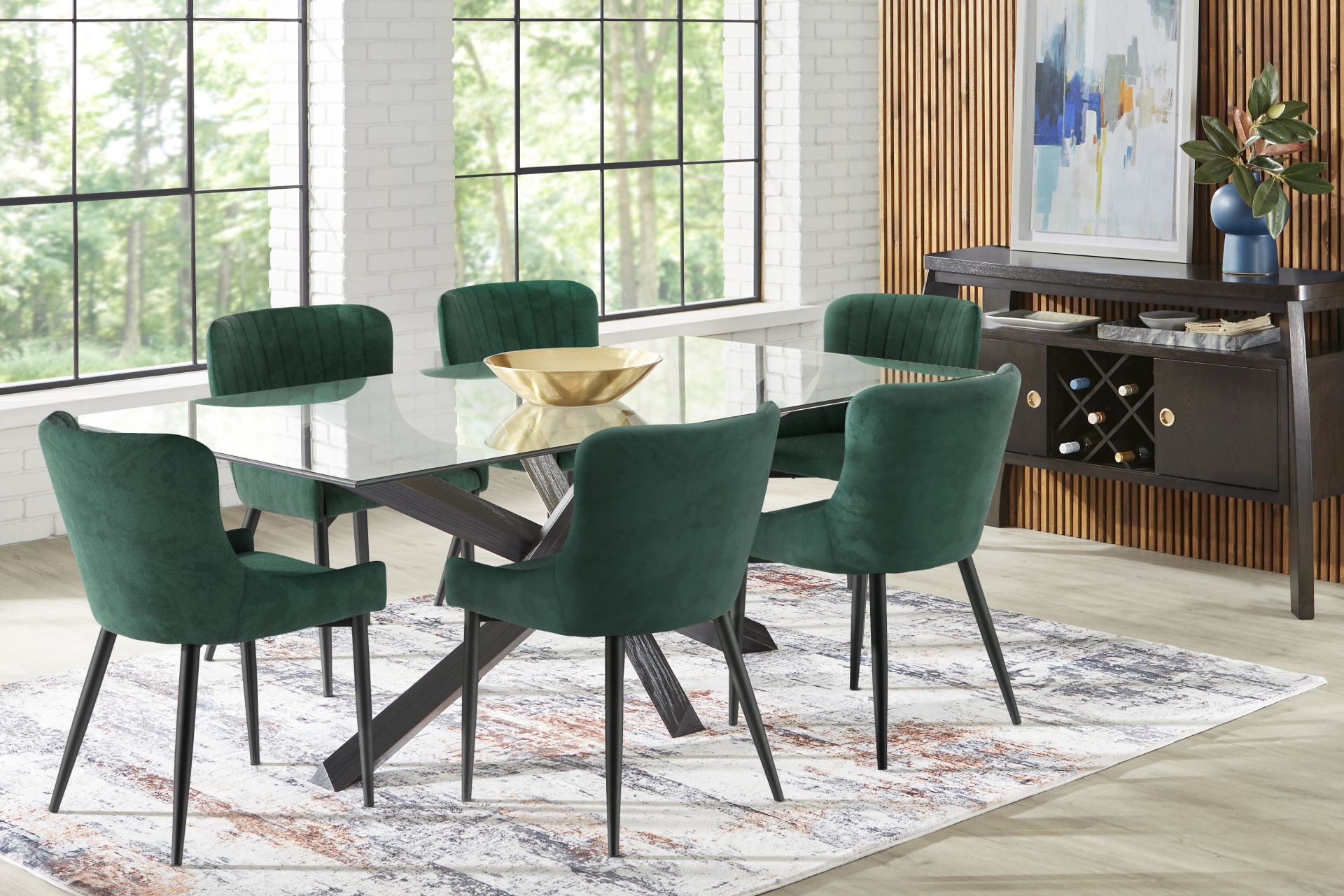 Hollybrooke Black 7 Pc Dining Room with Emerald Chairs - Image 1
