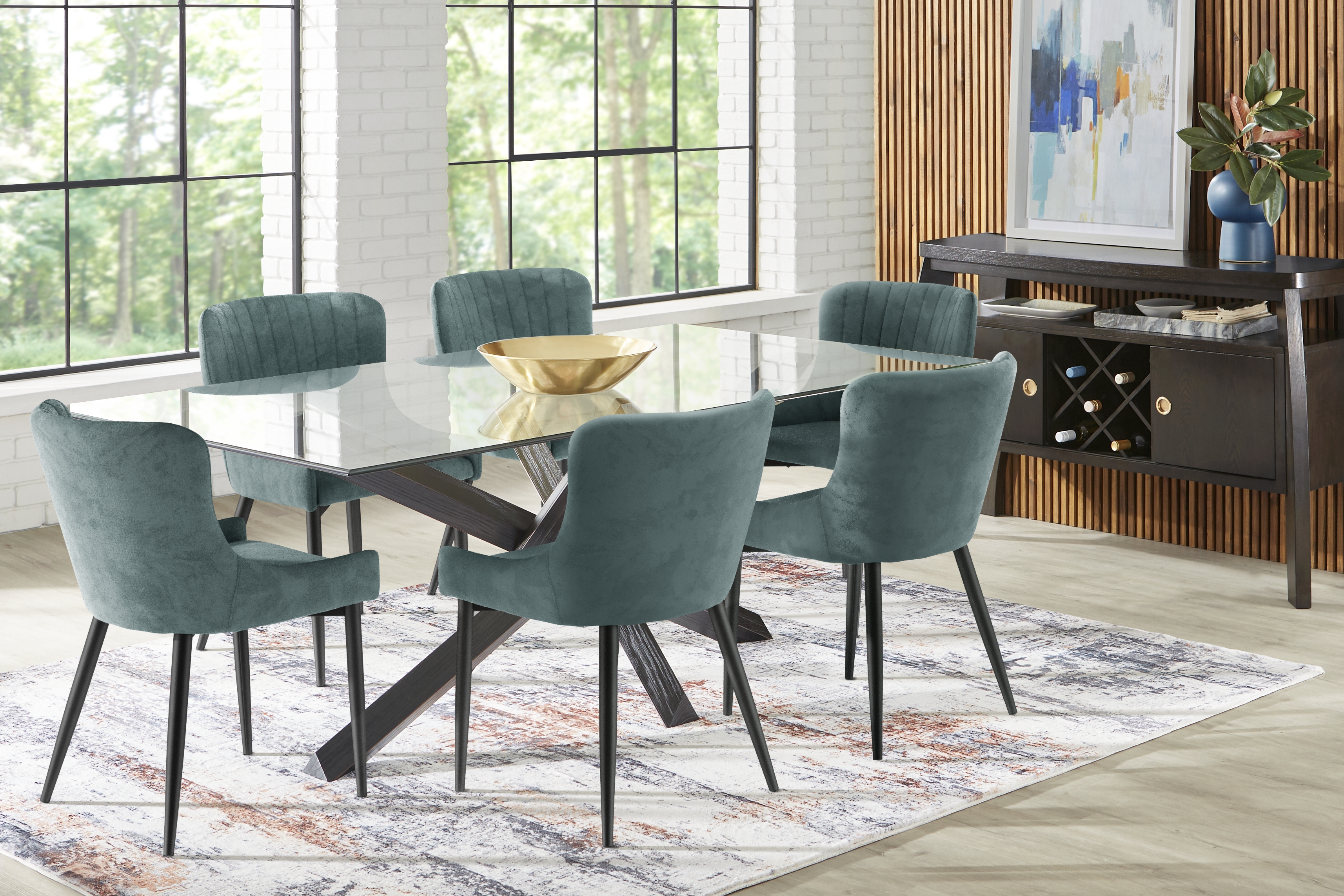 Hollybrooke Black 7 Pc Dining Room with Ink Chairs - Thumbnail - Image 1