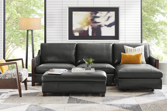 Greenwich Loft Black Leather 2 Pc Sectional