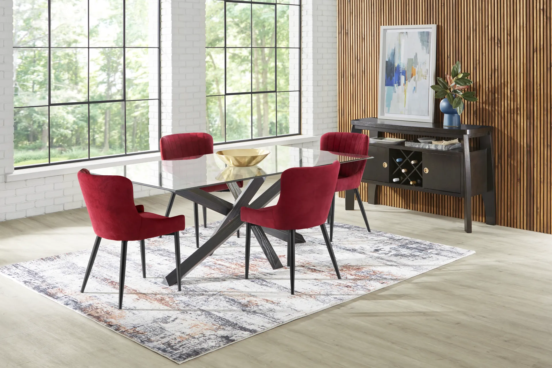 Axia Black 5 Pc Dining Room with Bordeaux Chairs - Image 1