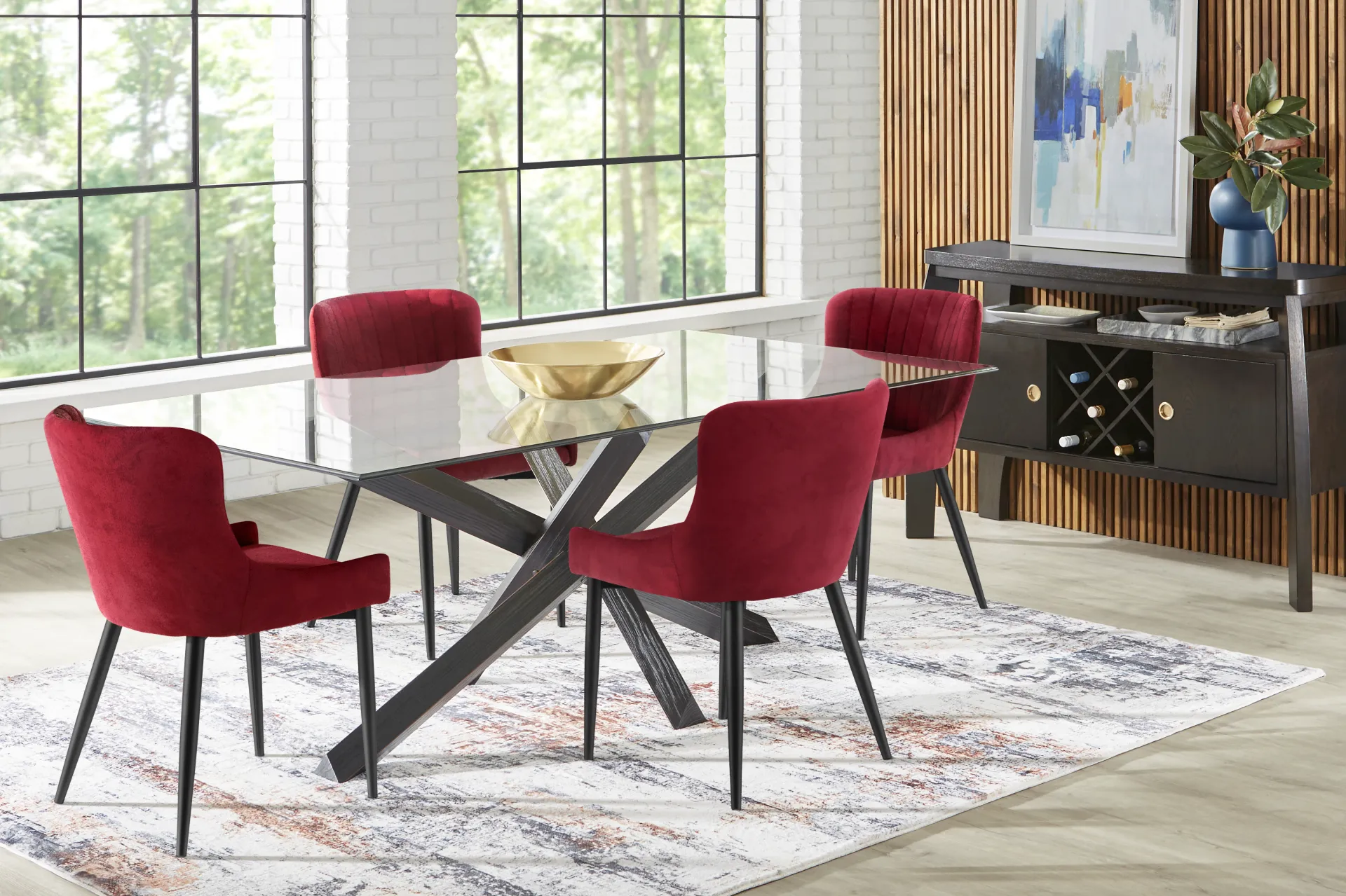 Axia Black 5 Pc Dining Room with Bordeaux Chairs - Image 1