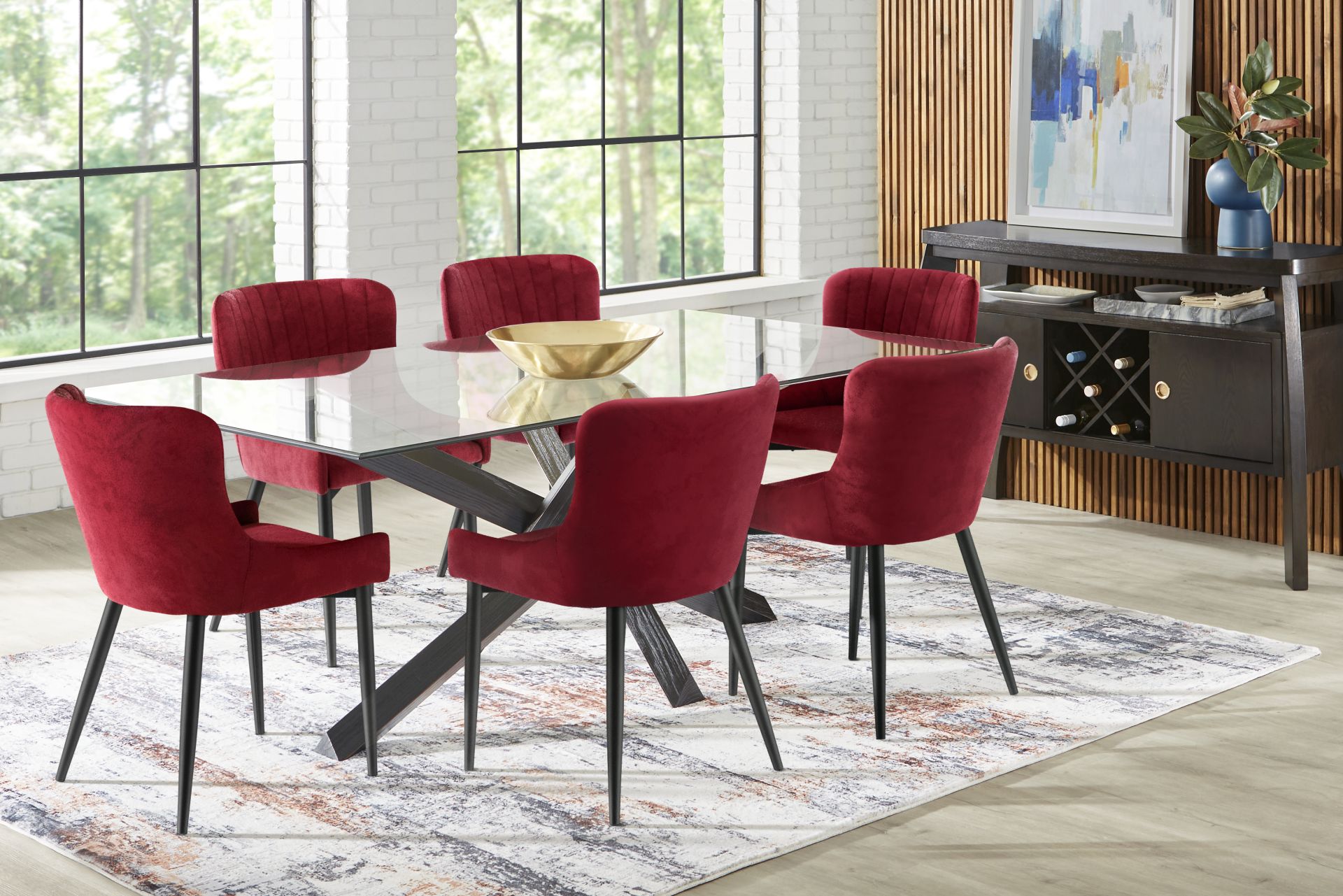 Hollybrooke Black 5 Pc Dining Room with Bordeaux Chairs - Image 1