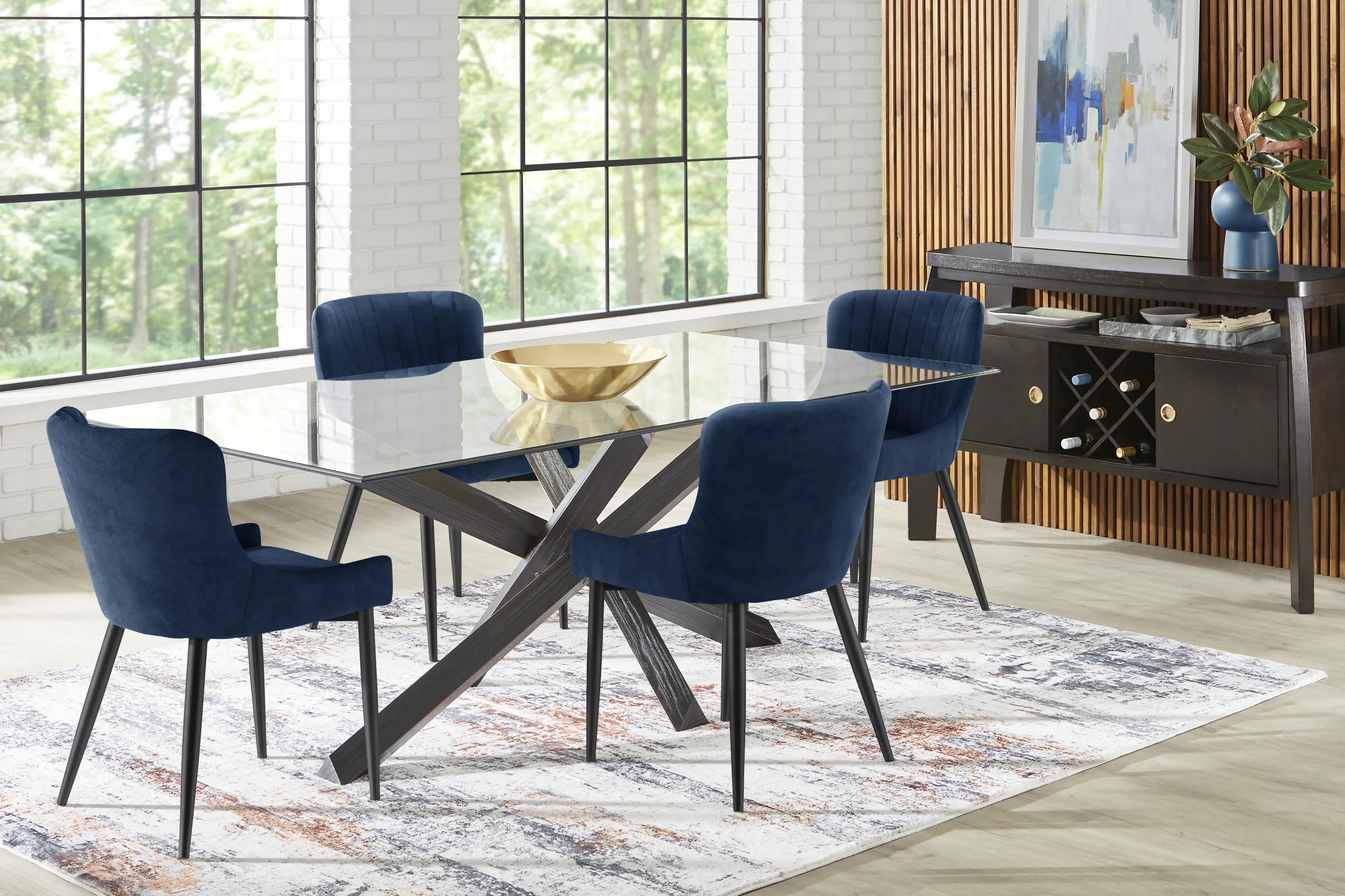 Axia Black 5 Pc Dining Room with Navy Chairs - Thumbnail - Image 1