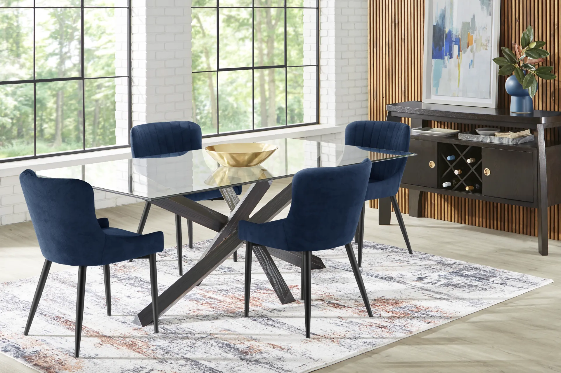 Axia Black 5 Pc Dining Room with Navy Chairs - Image 1