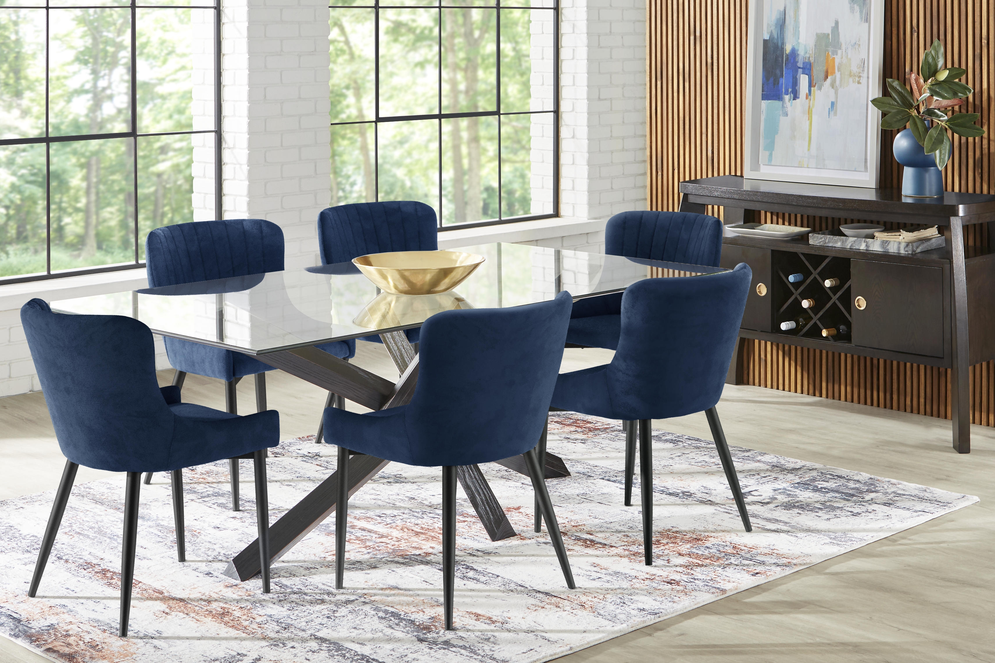 Hollybrooke Black 5 Pc Dining Room with Navy Chairs - Thumbnail - Image 1