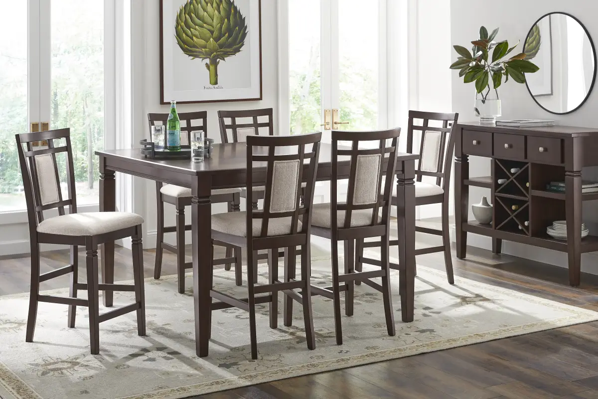 Winslow Brown Cherry Finish 5 Pc Square Counter Height Dining Room with Upholstered Stools