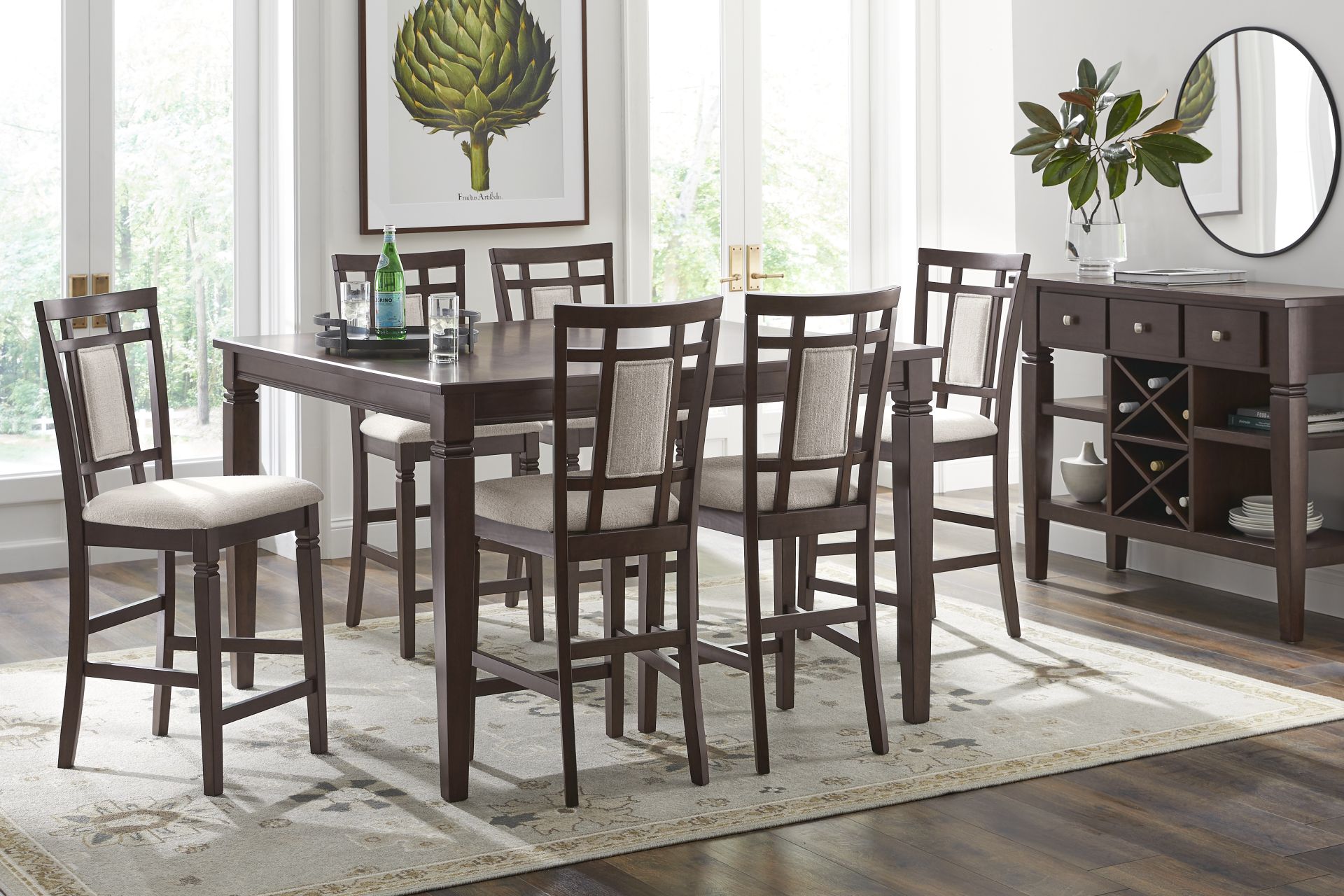 Winslow Brown Cherry Finish 5 Pc Square Counter Height Dining Room with Upholstered Stools - Image 1