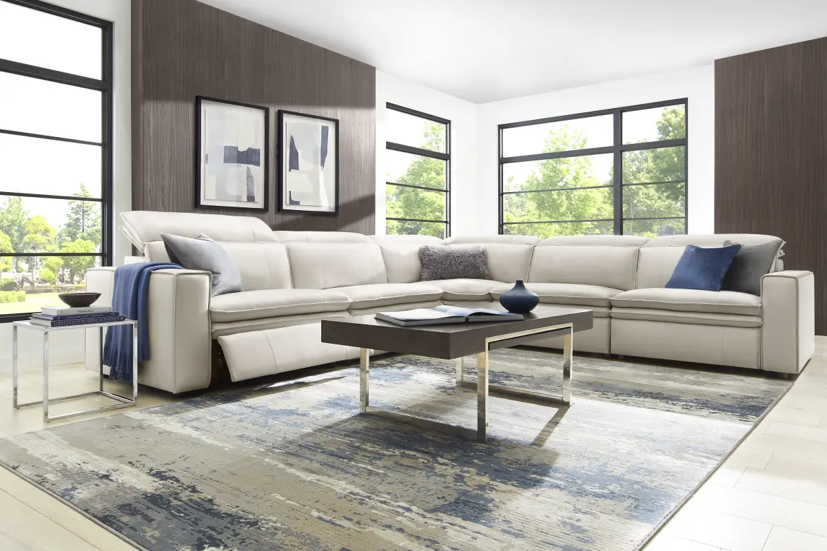 Santorini Ice Leather 5 Pc Dual Power Reclining Sectional