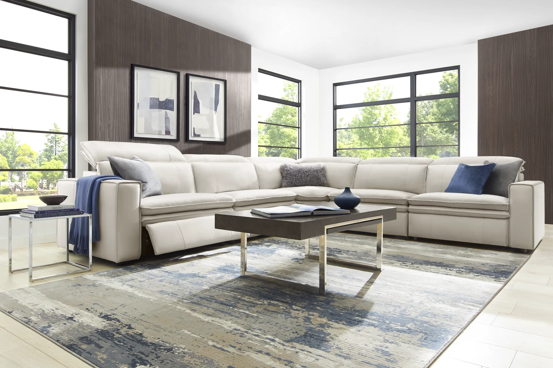 Santorini Ice Leather 5 Pc Dual Power Reclining Sectional - Image 1