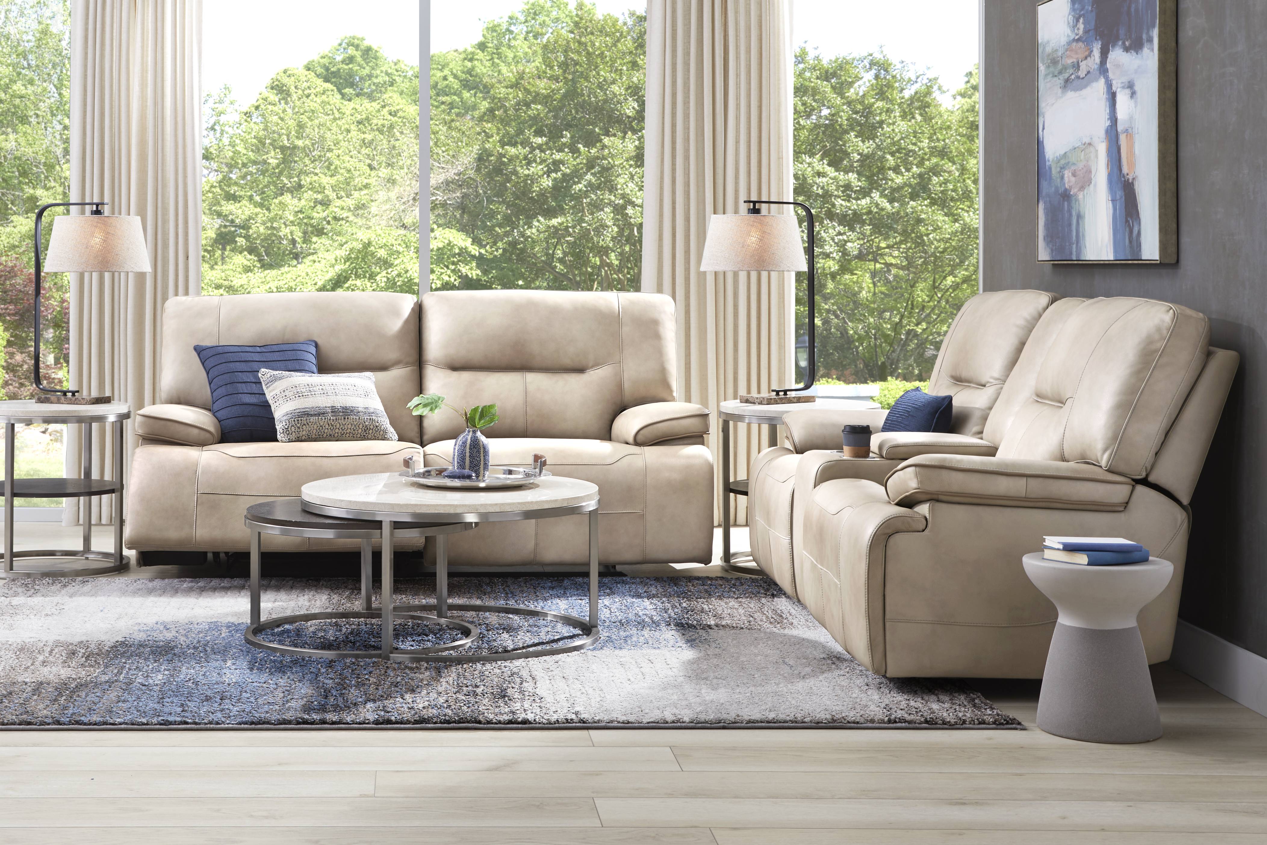 Caletta Way Beige Leather 7 Pc Reclining Living Room - Thumbnail - Image 1