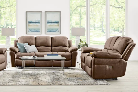 Vercelli Way Brown Leather 7 Pc Power Reclining Living Room with Reclining Sofa