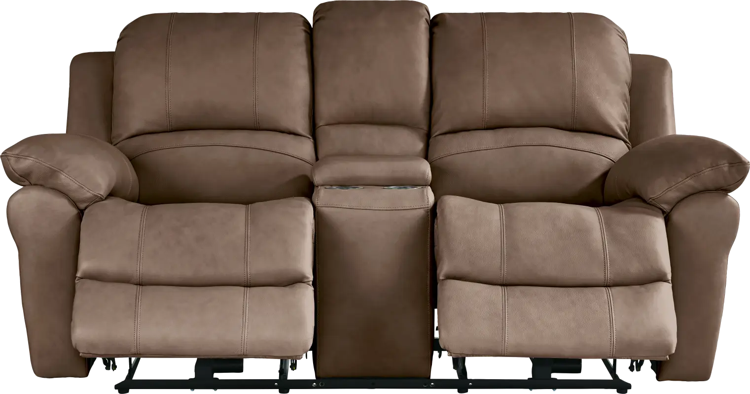 Vercelli Way Brown Leather Power Reclining Console Loveseat