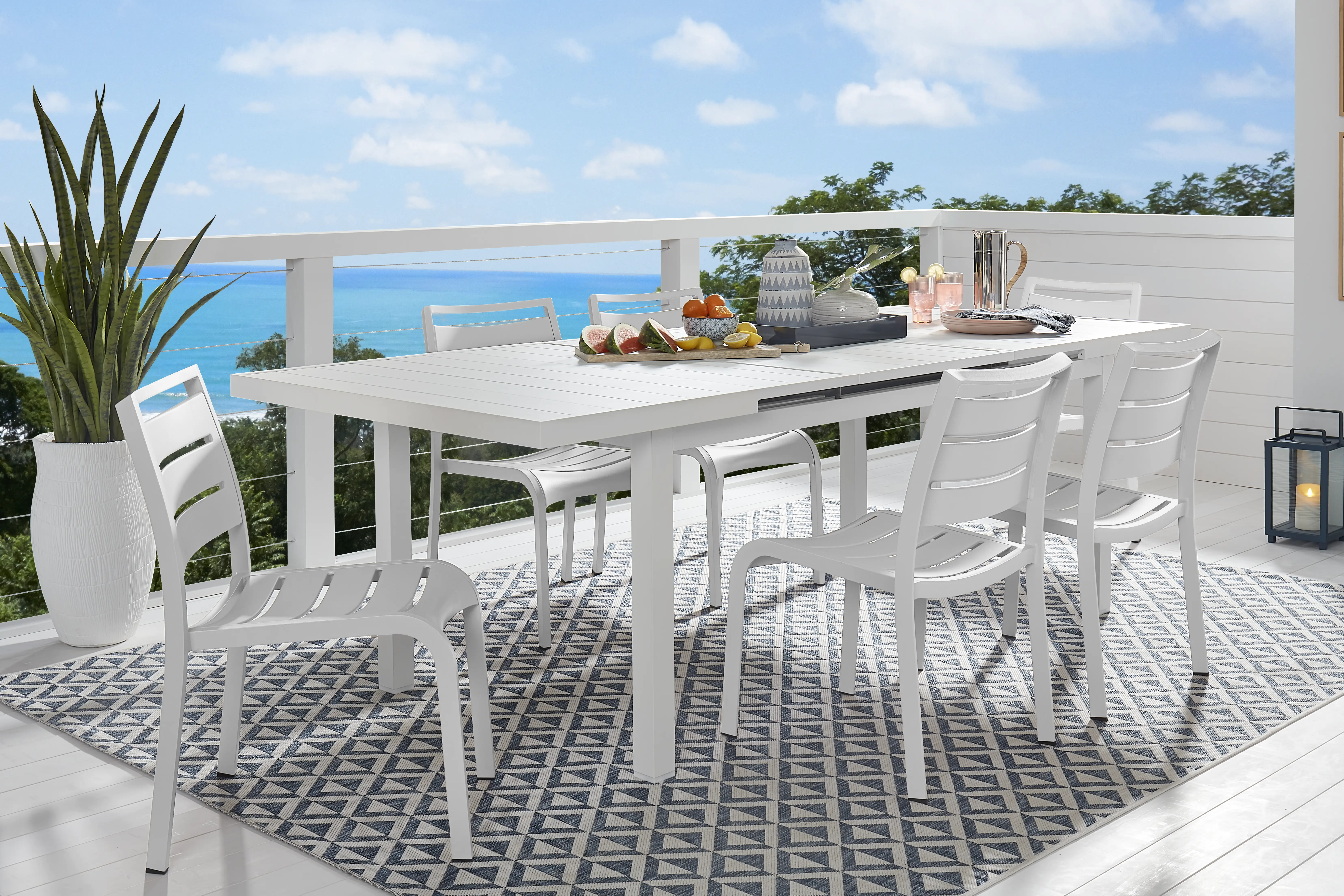 Park Walk White 7 Pc 73 - 97 in. Rectangle Extension Outdoor Dining Set with White Chairs - Thumbnail - Image 1