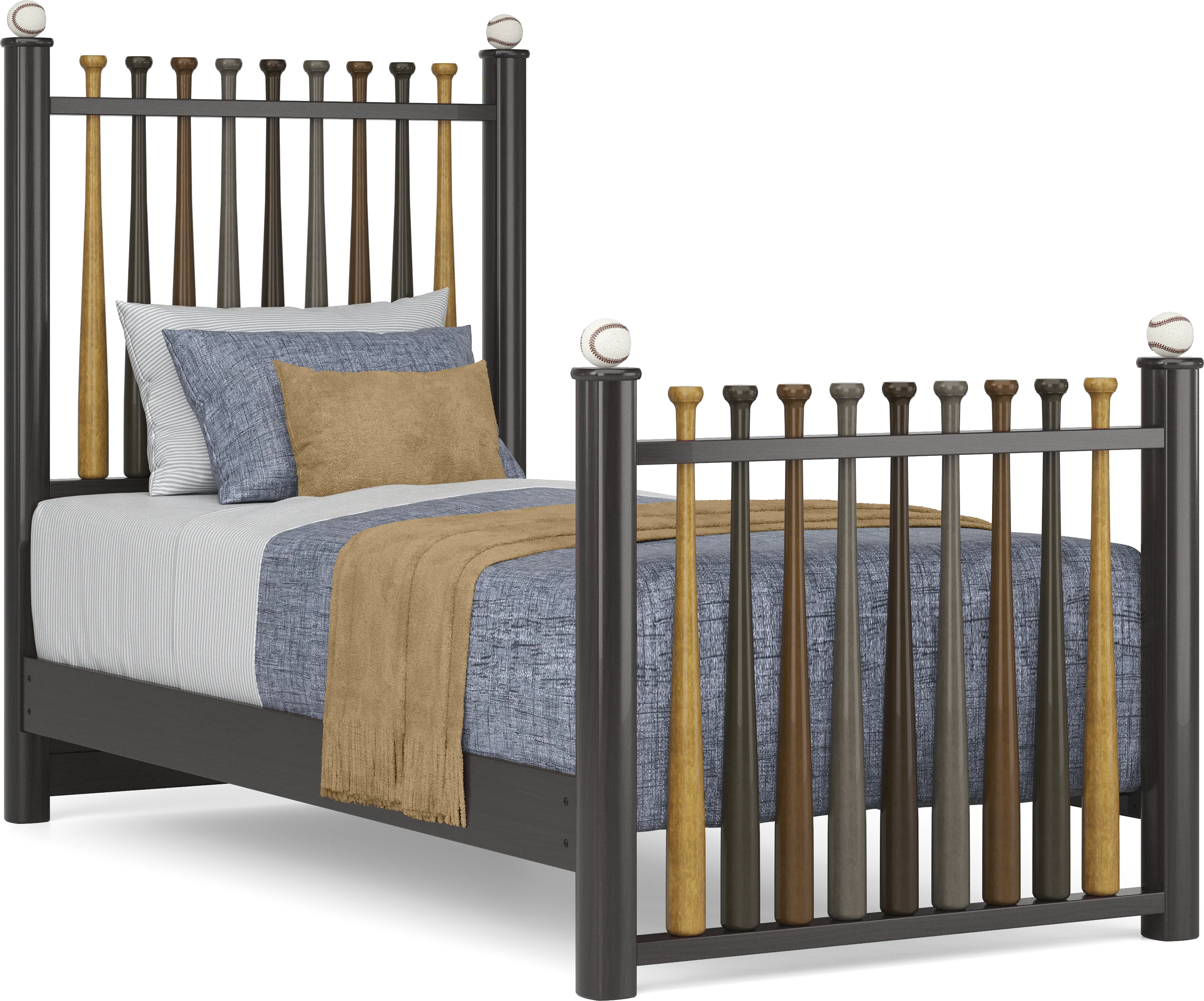 Kids Gallery Zone Saddle Bedroom with Stained Twin Batter Up Baseball Bat Bed - Thumbnail - Image 2