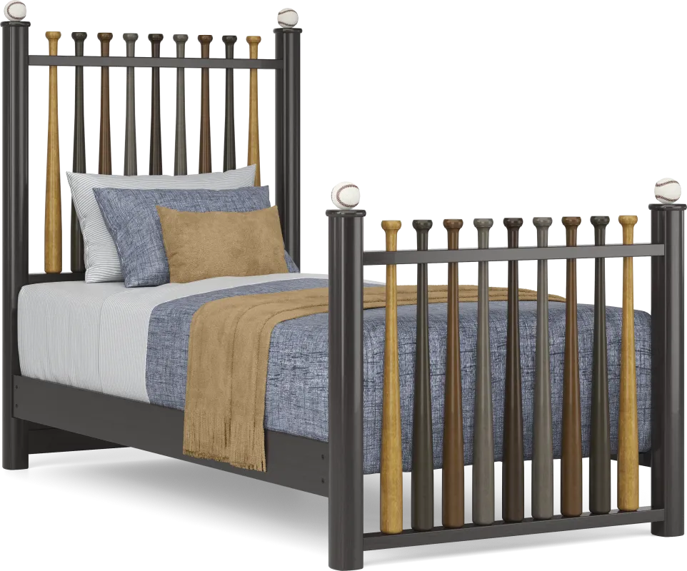 Kids Batter Up Stained Twin Baseball Bat Bed