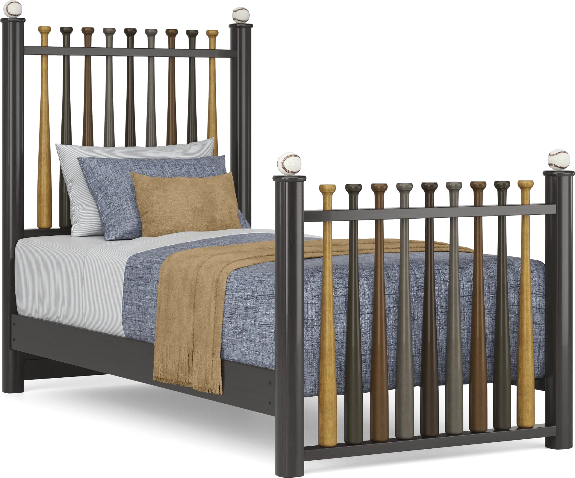 Kids Gallery Zone Saddle Bedroom with Stained Twin Batter Up Baseball Bat Bed - Image 2
